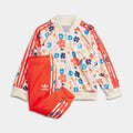 Exclusive Floral Graphics Zip Up and Joggers Infant Toddler Set (Orange/White) — 2T — Front View