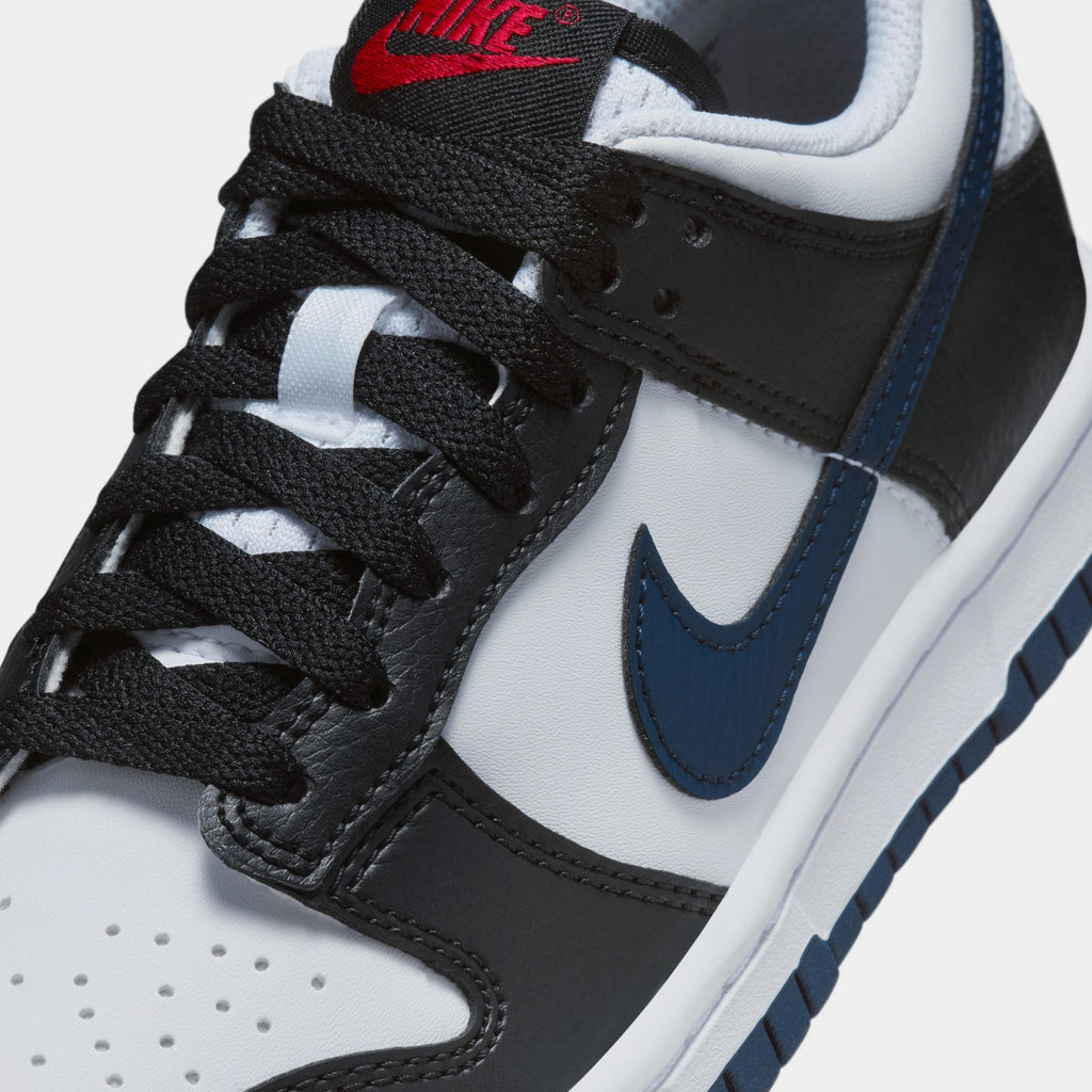 Exclusive Dunk Low Midnight Navy Grade School Lifestyle Shoes (Black/Midnight Navy/White/University Red) — 3.5Y — Side View
