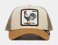 Exclusive Premium Rooster Trucker Mens Hat (Khaki/Yellow) — OS — Front View