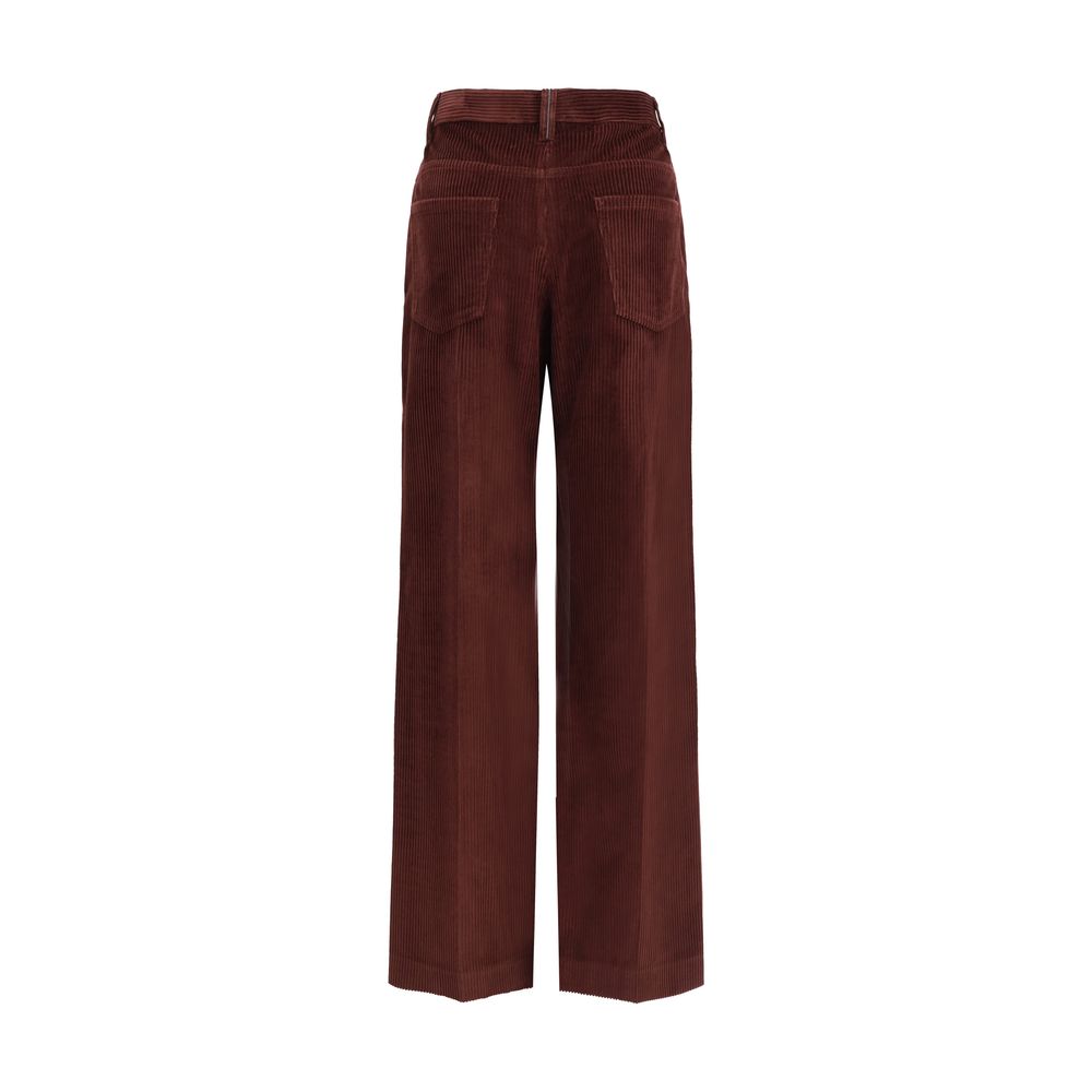 Brunello Cucinelli Bordeaux Cotton Casual Women's Pants