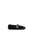 Ferragamo Black Fur Ballet Women's Flats