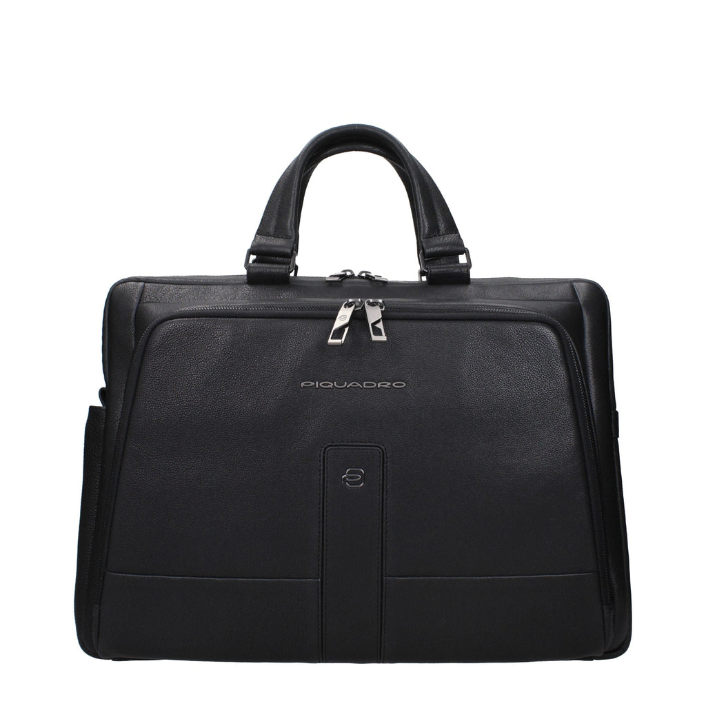 Piquadro Black Leather Business And Laptop Men's Bag