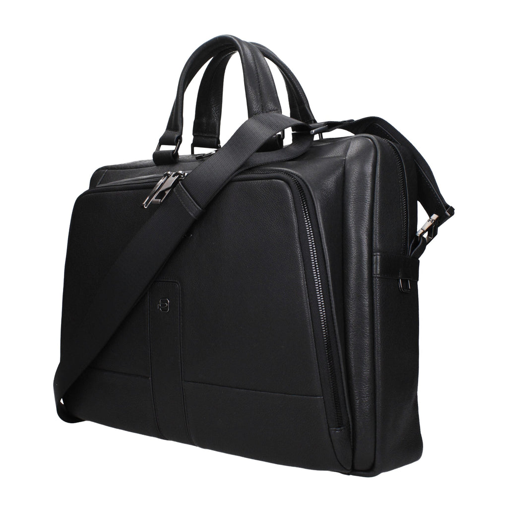 Piquadro Black Leather Business And Laptop Men's Bag