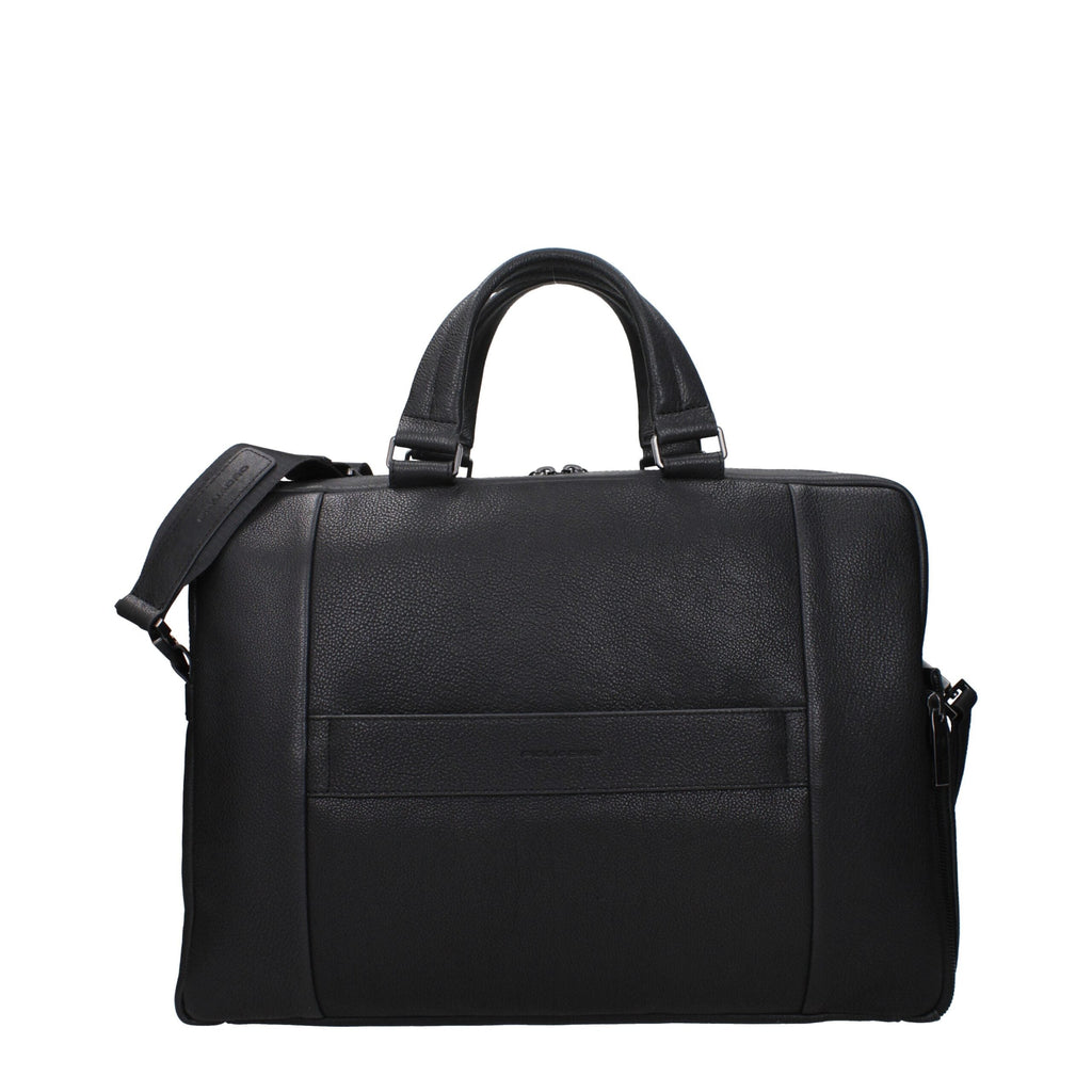 Piquadro Black Leather Business And Laptop Men's Bag