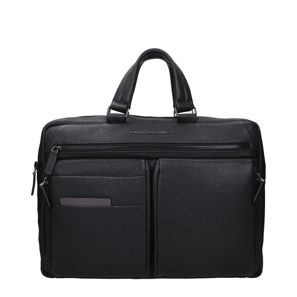 Piquadro Black Leather Business And Laptop Men's Bag