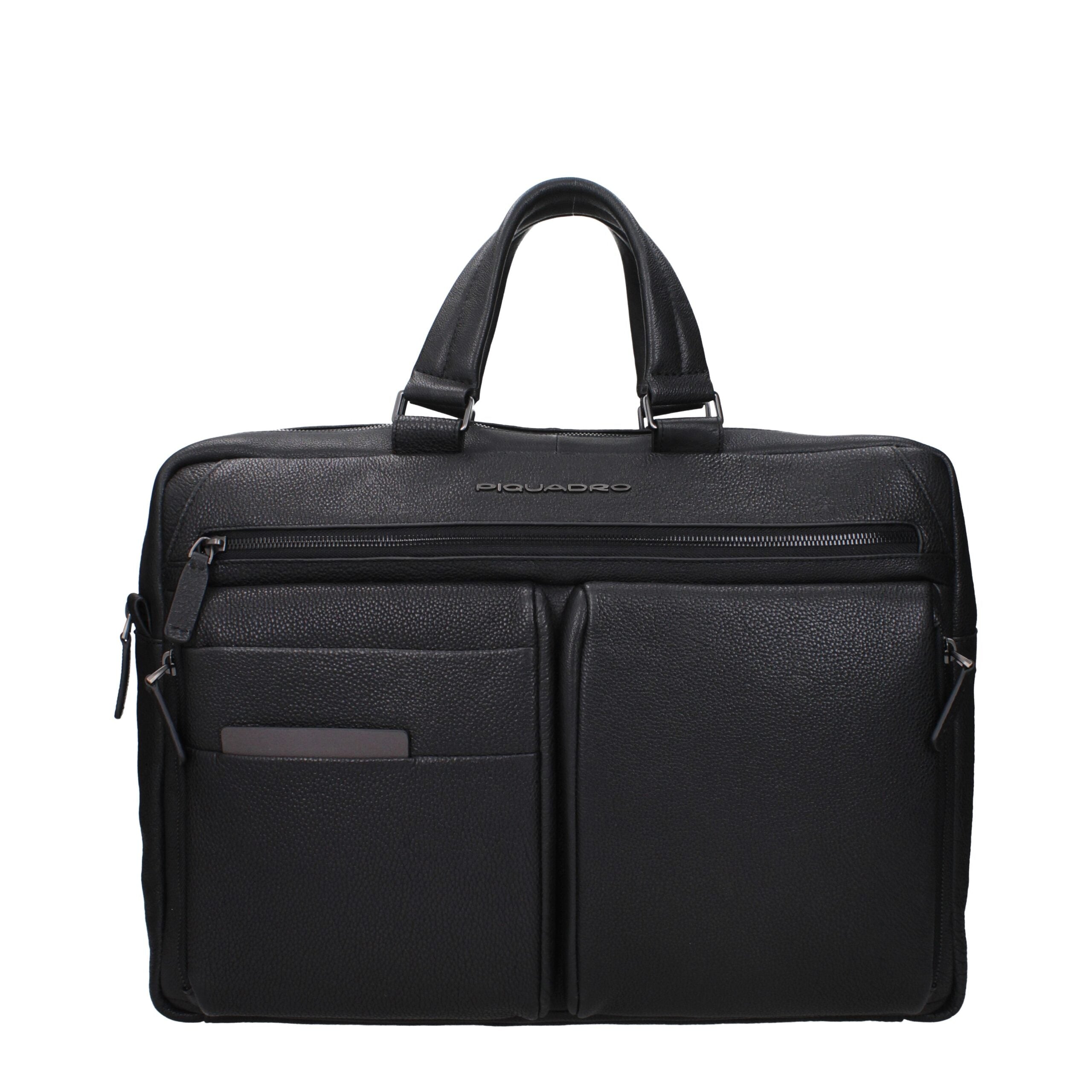 Piquadro Black Leather Business And Laptop Men's Bag