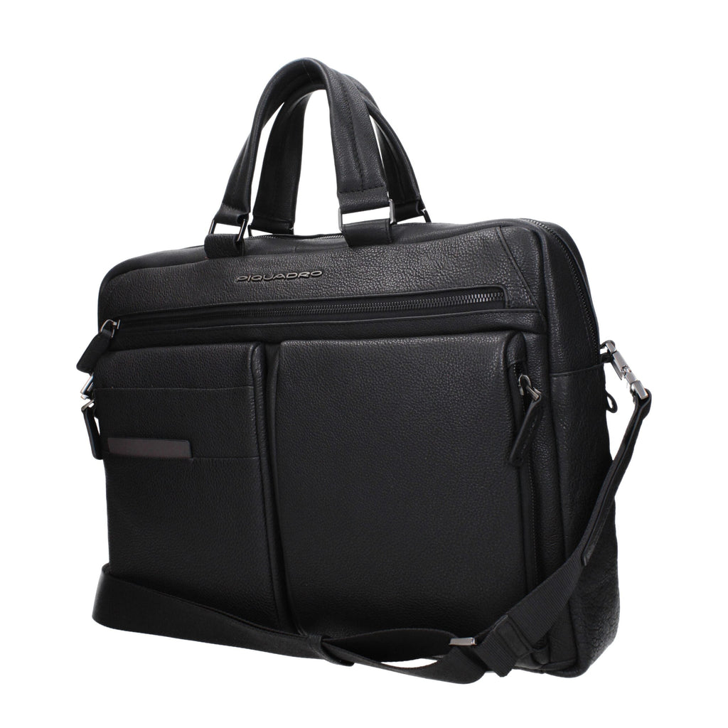 Piquadro Black Leather Business And Laptop Men's Bag