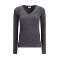 Brunello Cucinelli Gray Wool Long Sleeve Women's T-Shirt