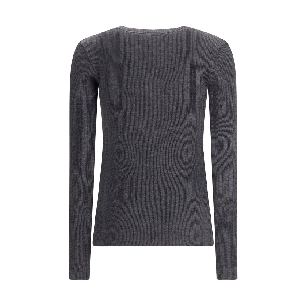 Brunello Cucinelli Gray Wool Long Sleeve Women's T-Shirt