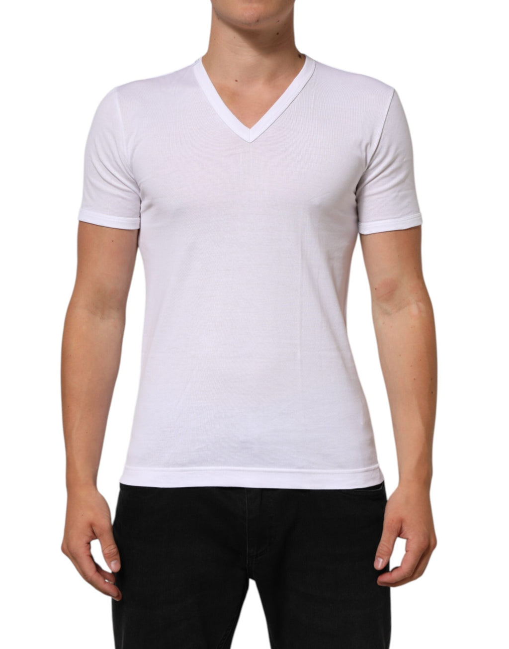 Dolce & Gabbana White Cotton V-Neck Short Sleeves Men's T-shirt
