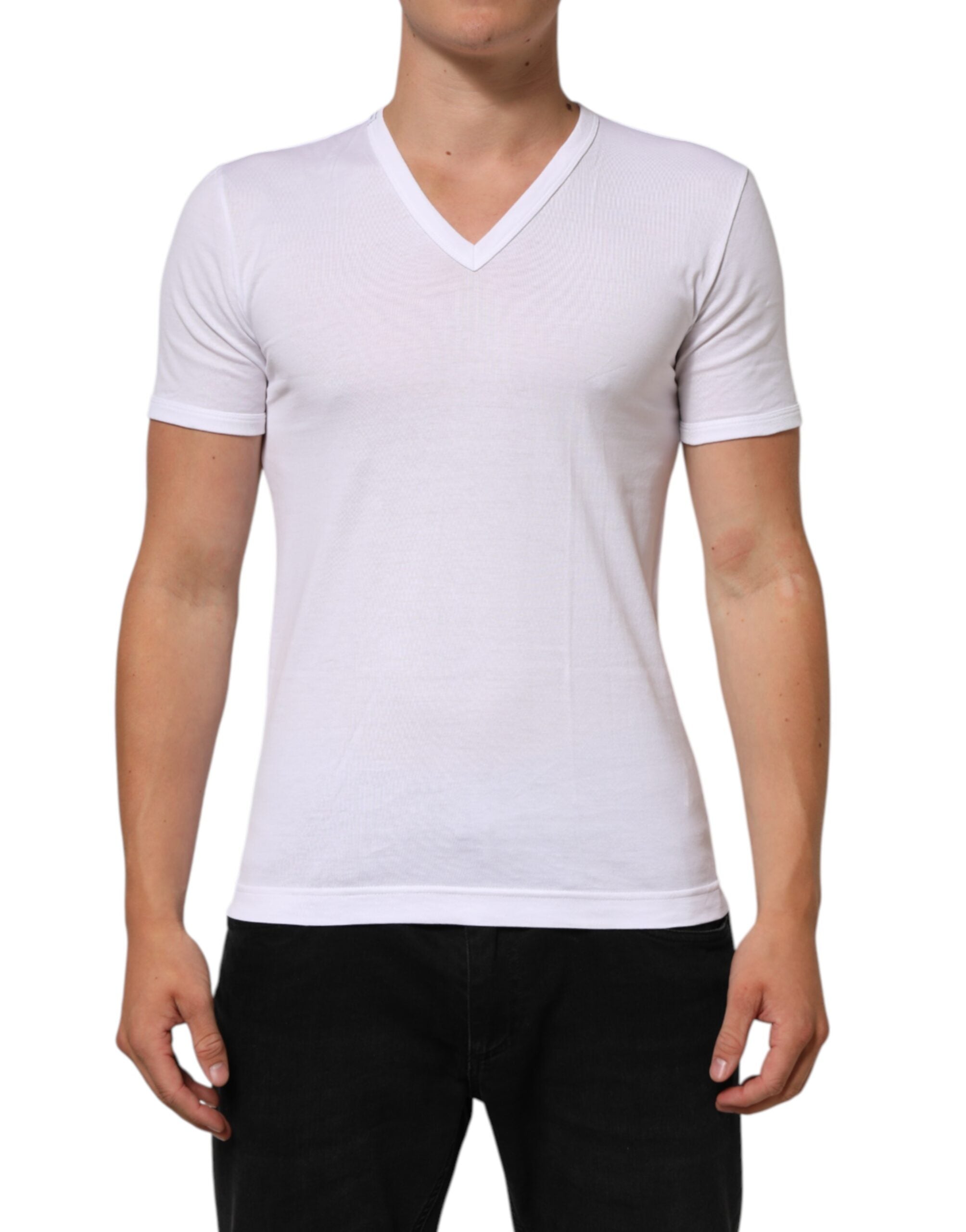 Dolce & Gabbana White Cotton V-Neck Short Sleeves Men's T-shirt