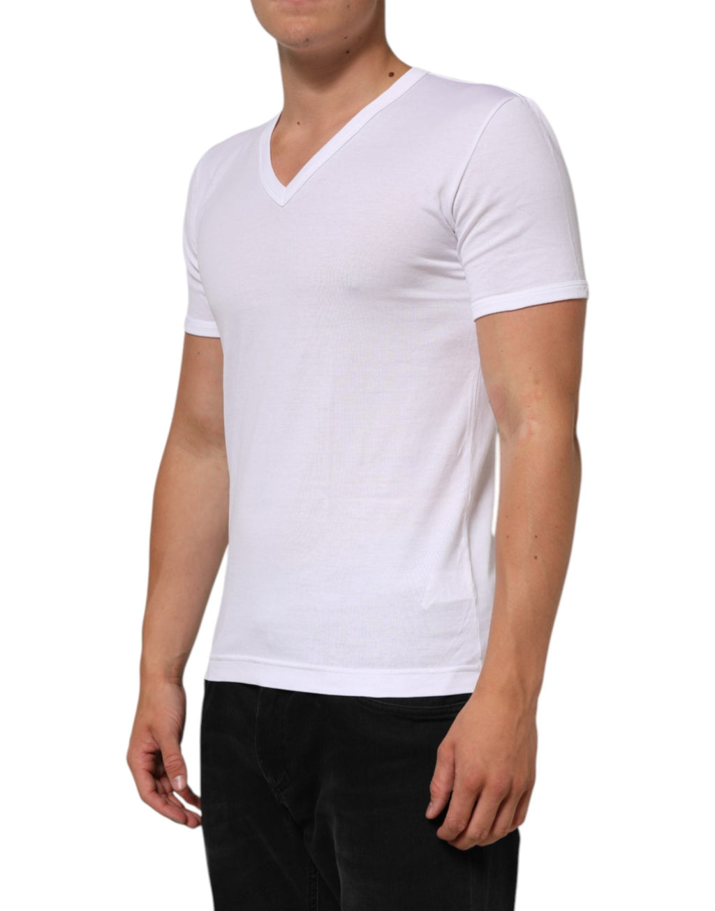 Dolce & Gabbana White Cotton V-Neck Short Sleeves Men's T-shirt