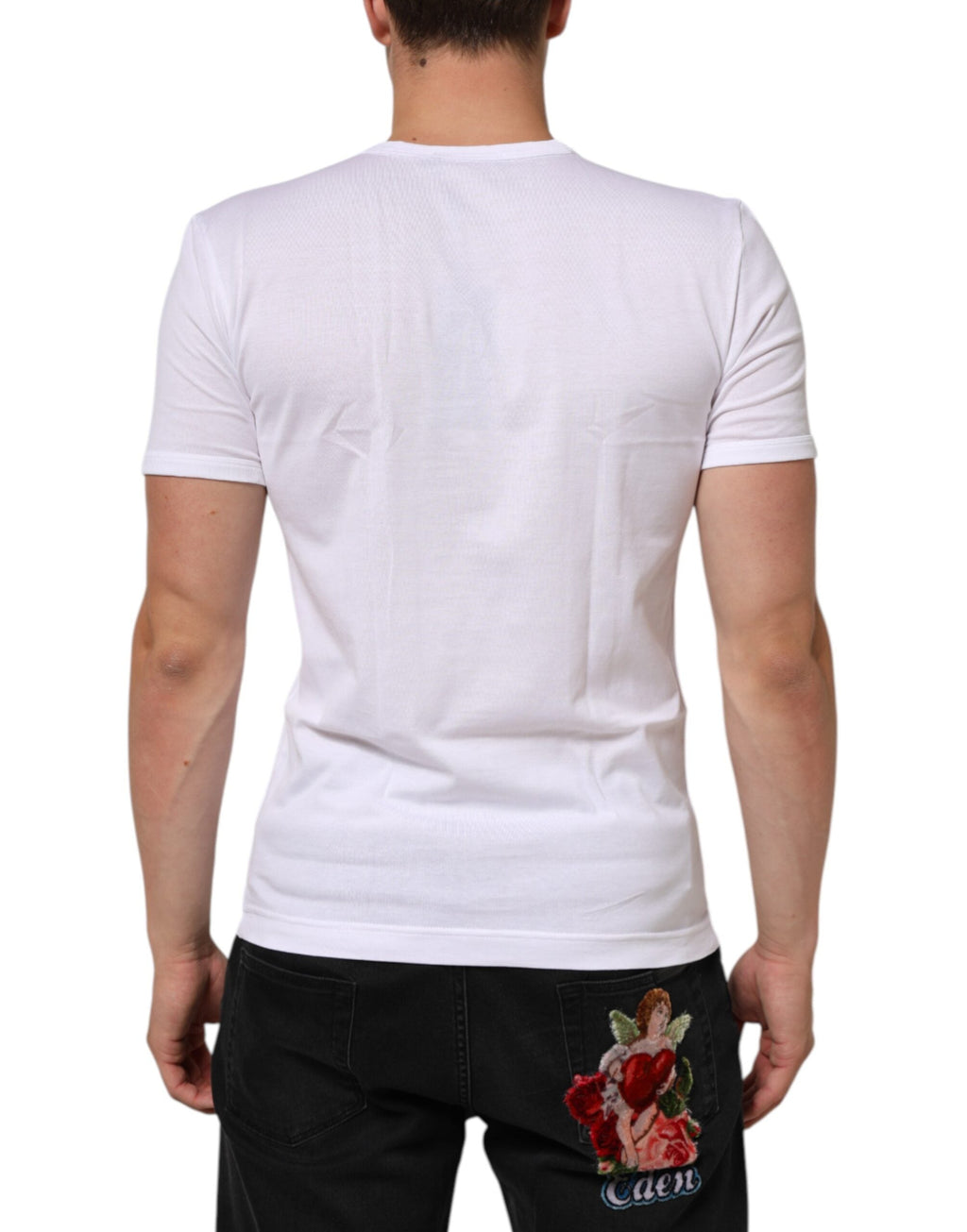 Dolce & Gabbana White Cotton V-Neck Short Sleeves Men's T-shirt
