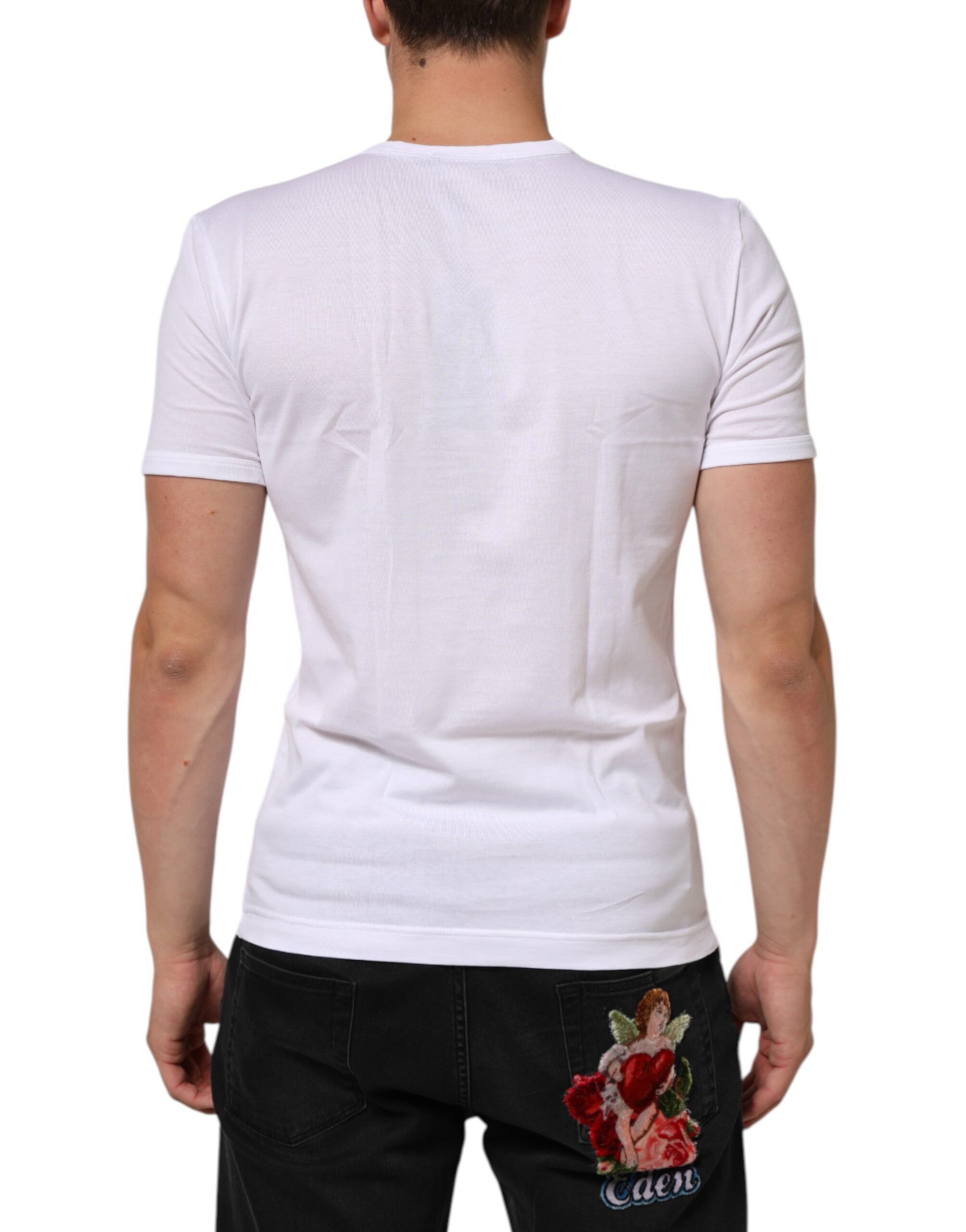 Dolce & Gabbana White Cotton V-Neck Short Sleeves Men's T-shirt