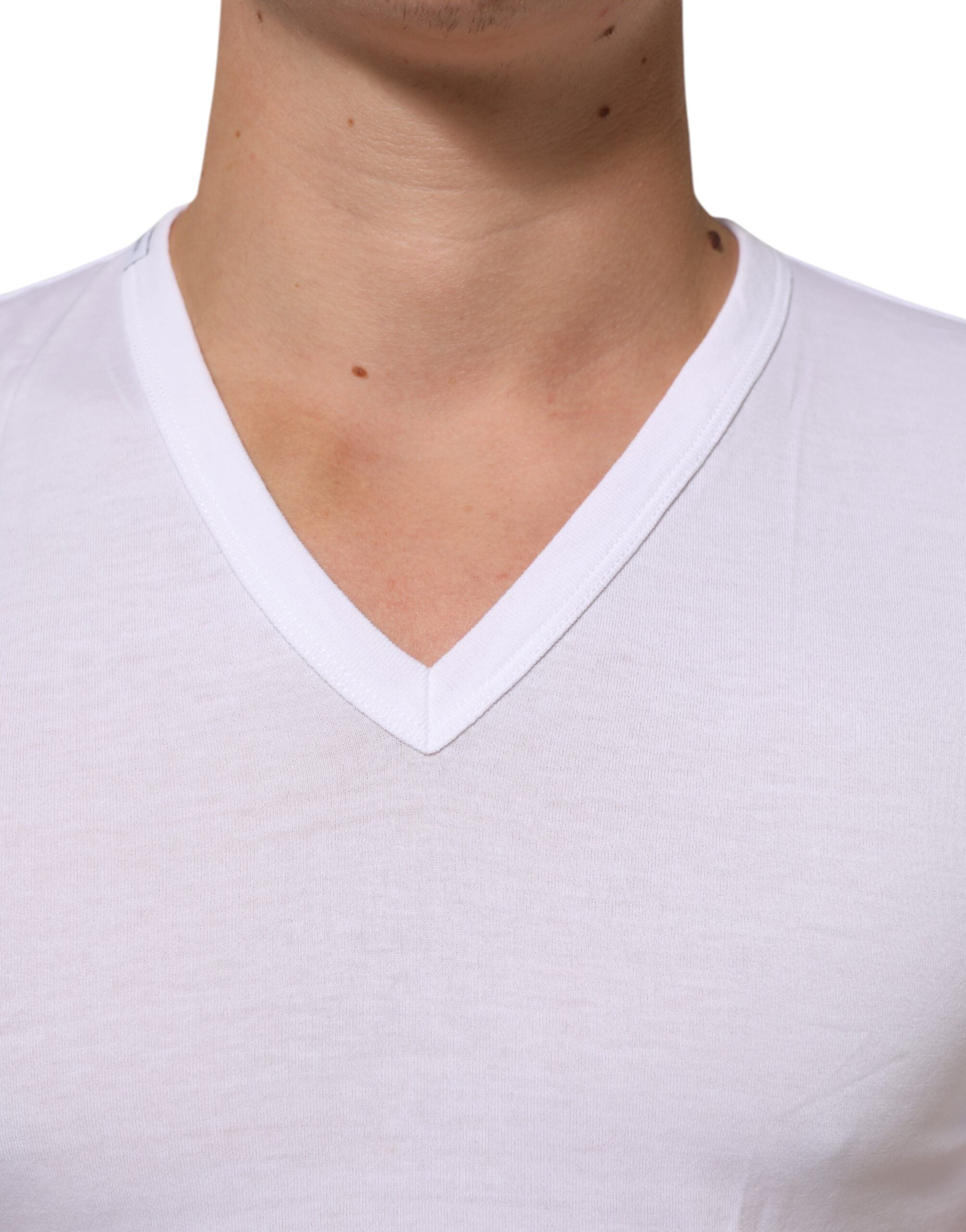 Dolce & Gabbana White Cotton V-Neck Short Sleeves Men's T-shirt