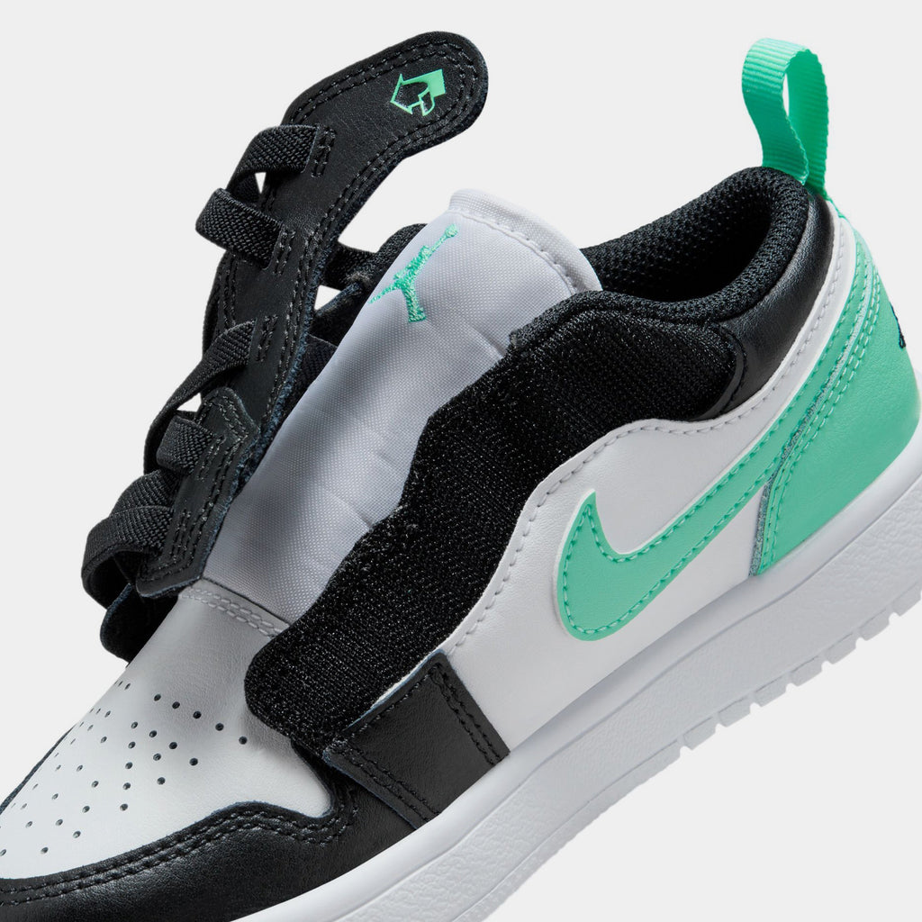 Exclusive Air Jordan 1 Low Alt Preschool Lifestyle Shoes (White/Green Glow/Black) — 10.5C — Side View
