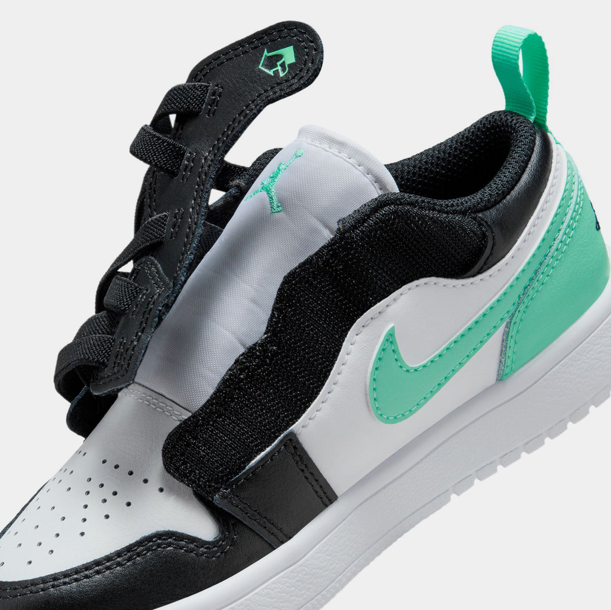 Exclusive Air Jordan 1 Low Alt Preschool Lifestyle Shoes (White/Green Glow/Black) — 10.5C — Side View