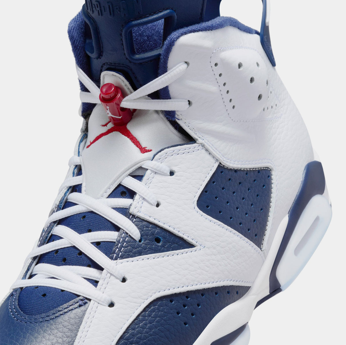 Exclusive Air Jordan 6 Retro White and Midnight Navy Mens Lifestyle Shoes (White/Varsity Red/Midnight Navy) — 7 — Side View