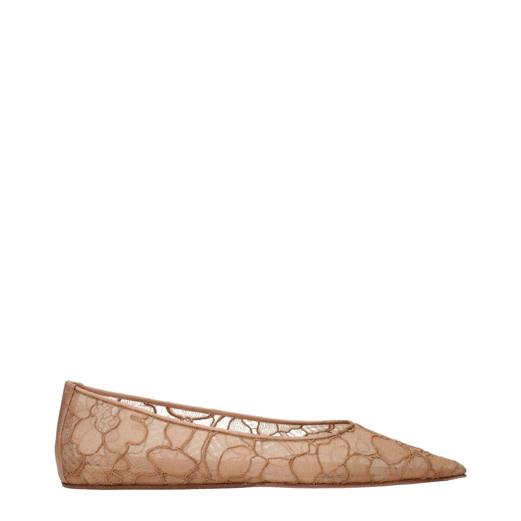 Amina Muaddi Beige Fabric Ballet Women's Flats