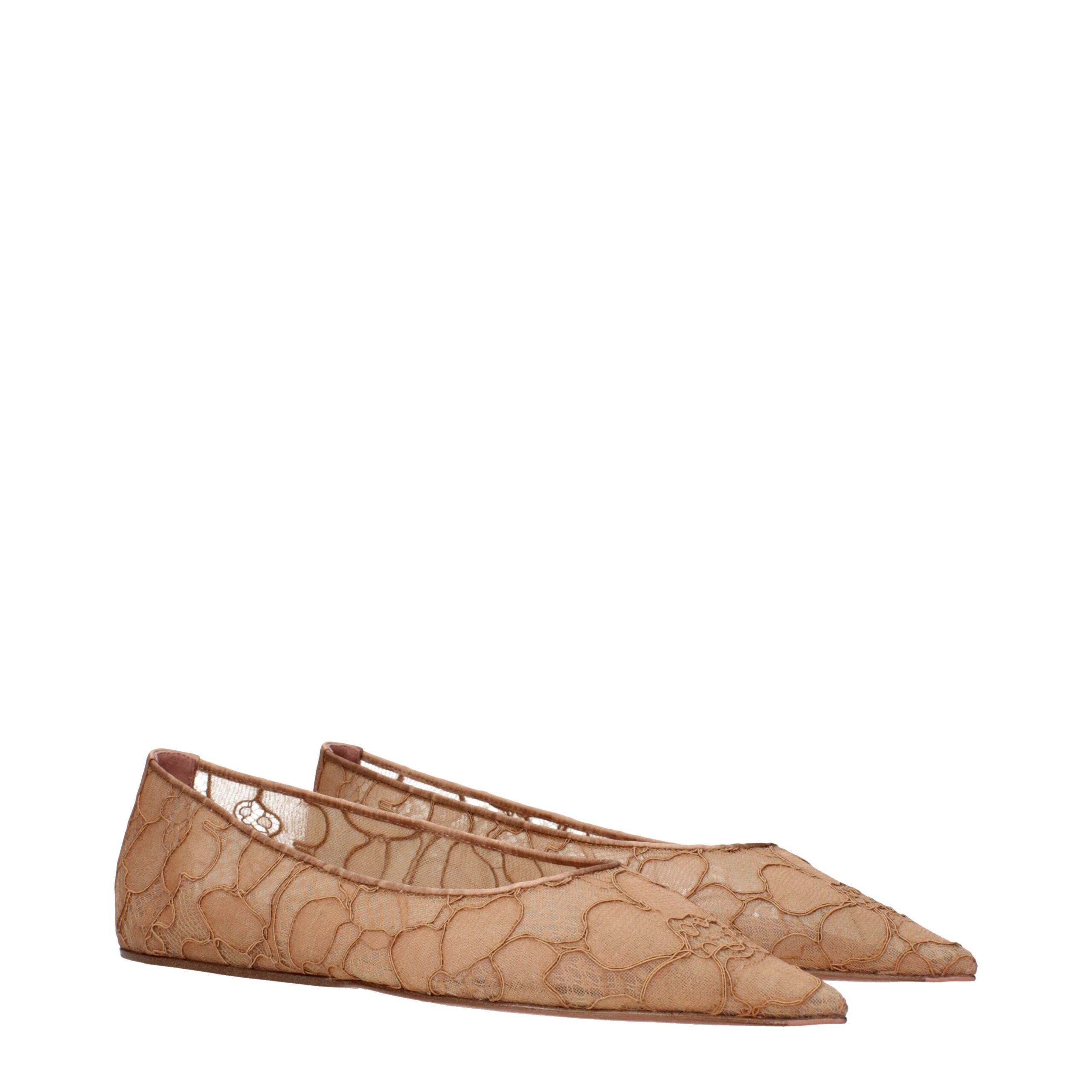 Amina Muaddi Beige Fabric Ballet Women's Flats