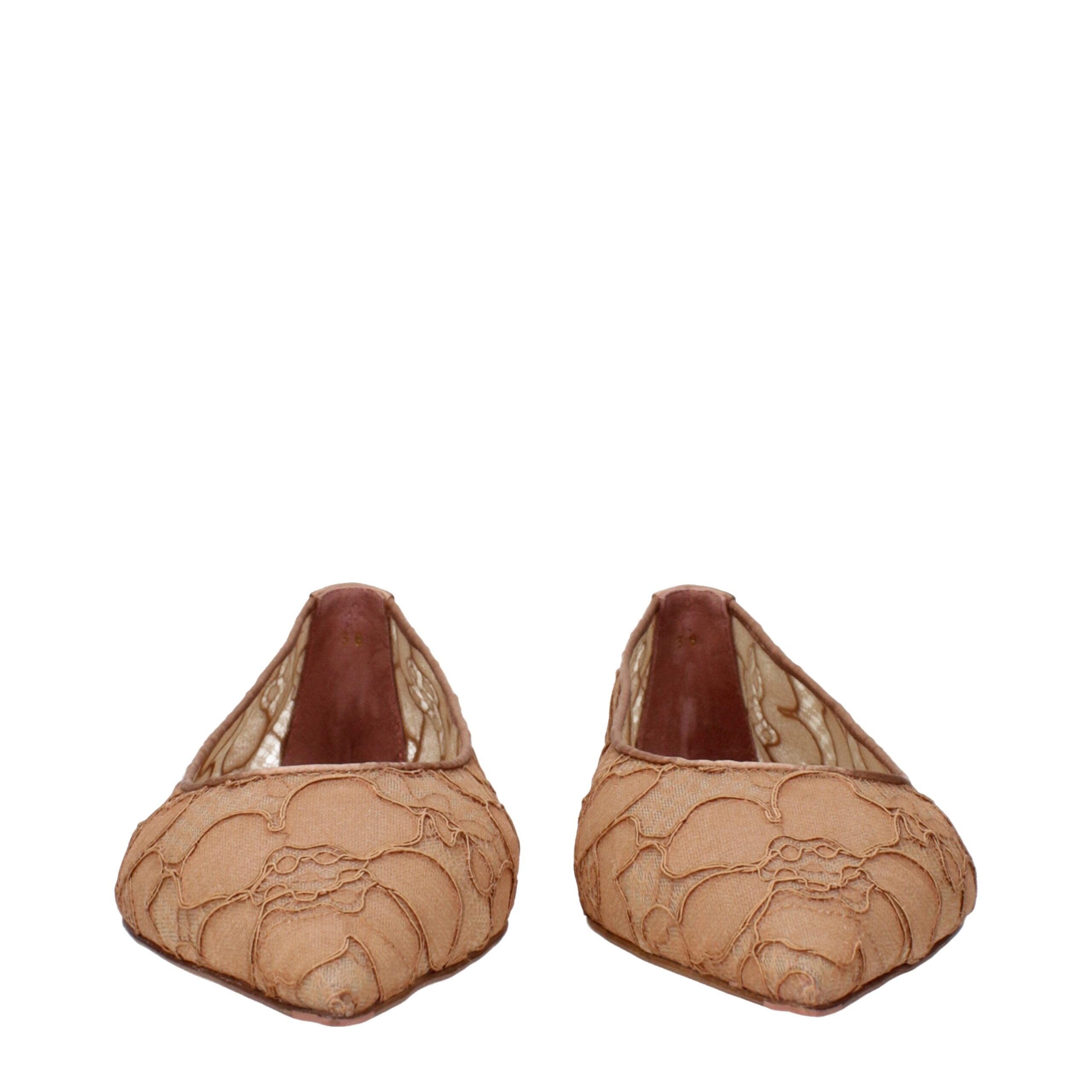 Amina Muaddi Beige Fabric Ballet Women's Flats
