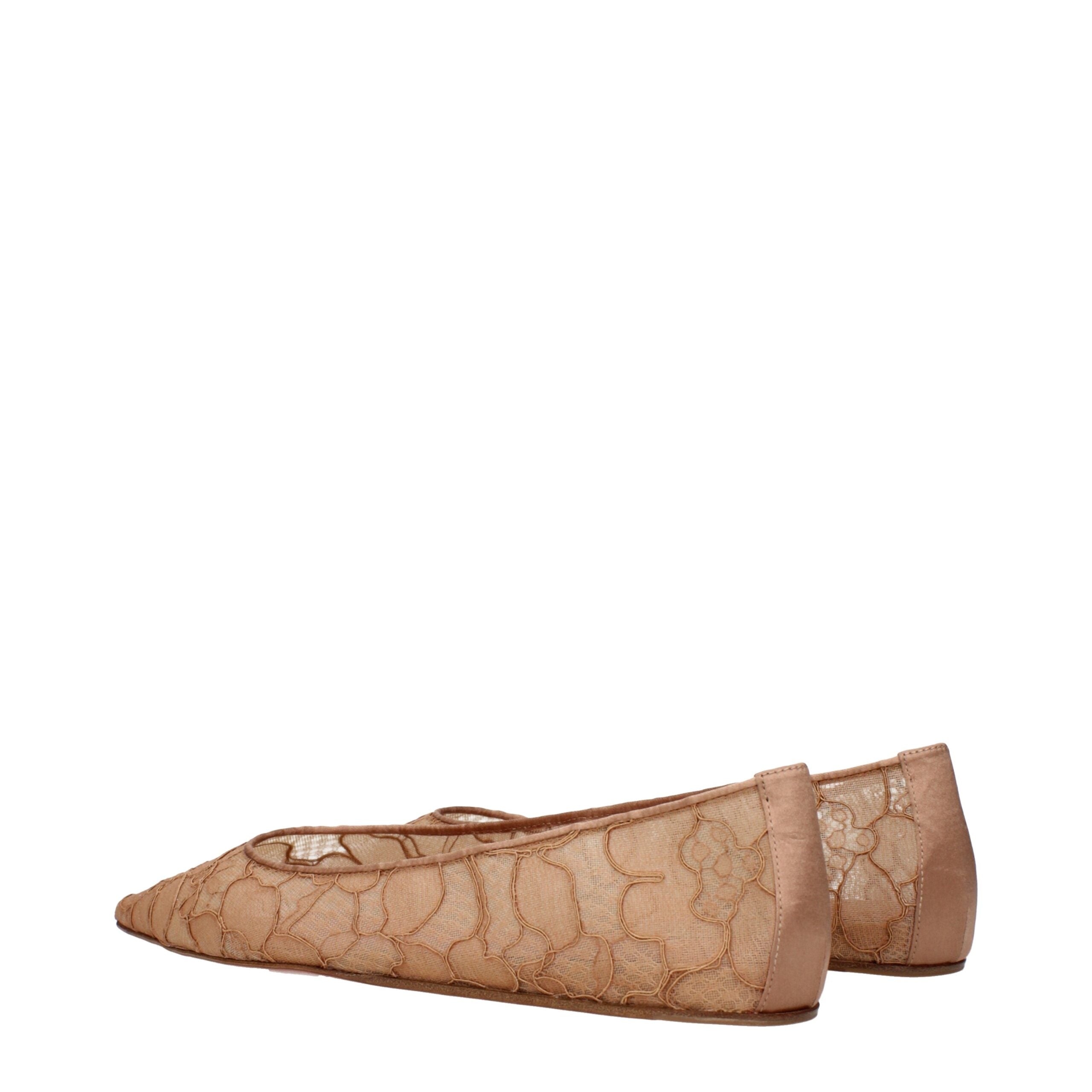 Amina Muaddi Beige Fabric Ballet Women's Flats