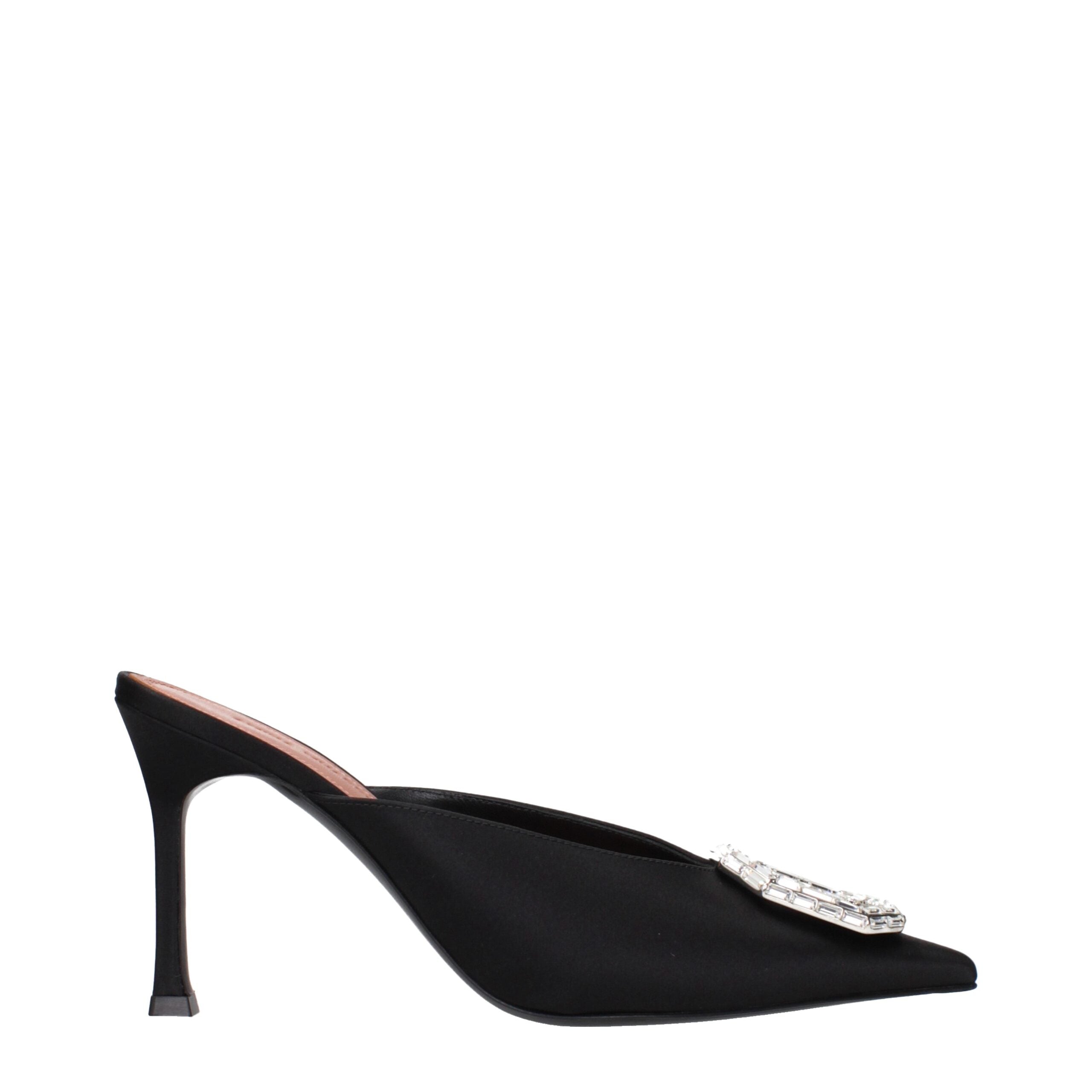 Amina Muaddi Black Satin High Heel Women's Pumps