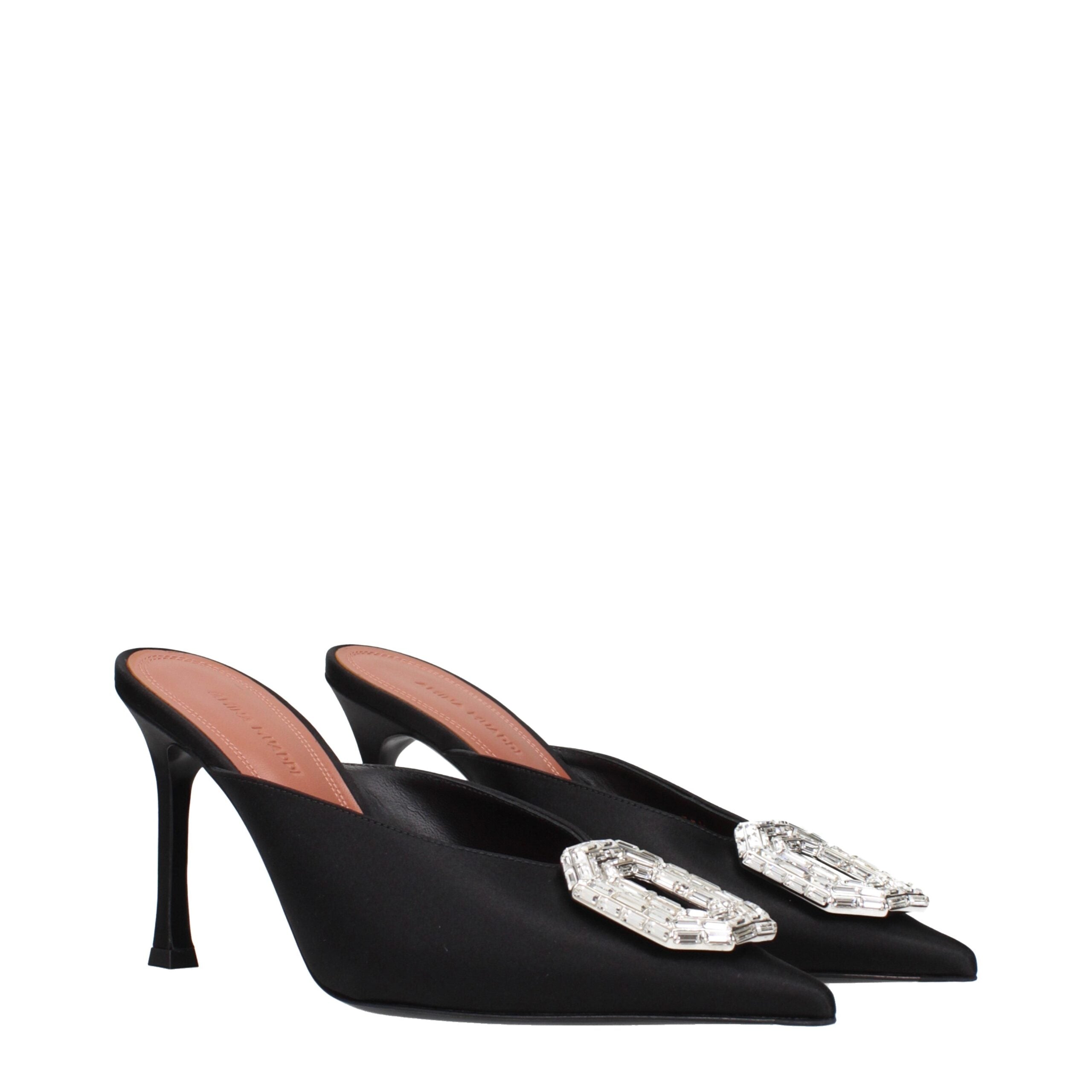 Amina Muaddi Black Satin High Heel Women's Pumps