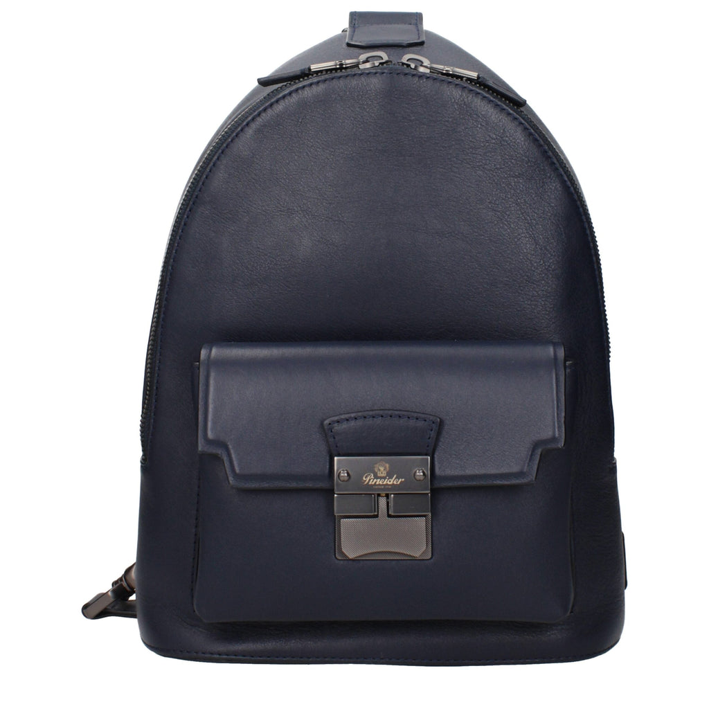 Pineider Blue Leather Men's Backpack