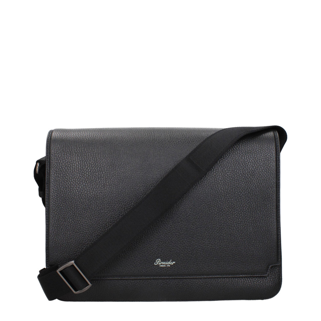 Pineider Black Leather Crossbody Men's Bag