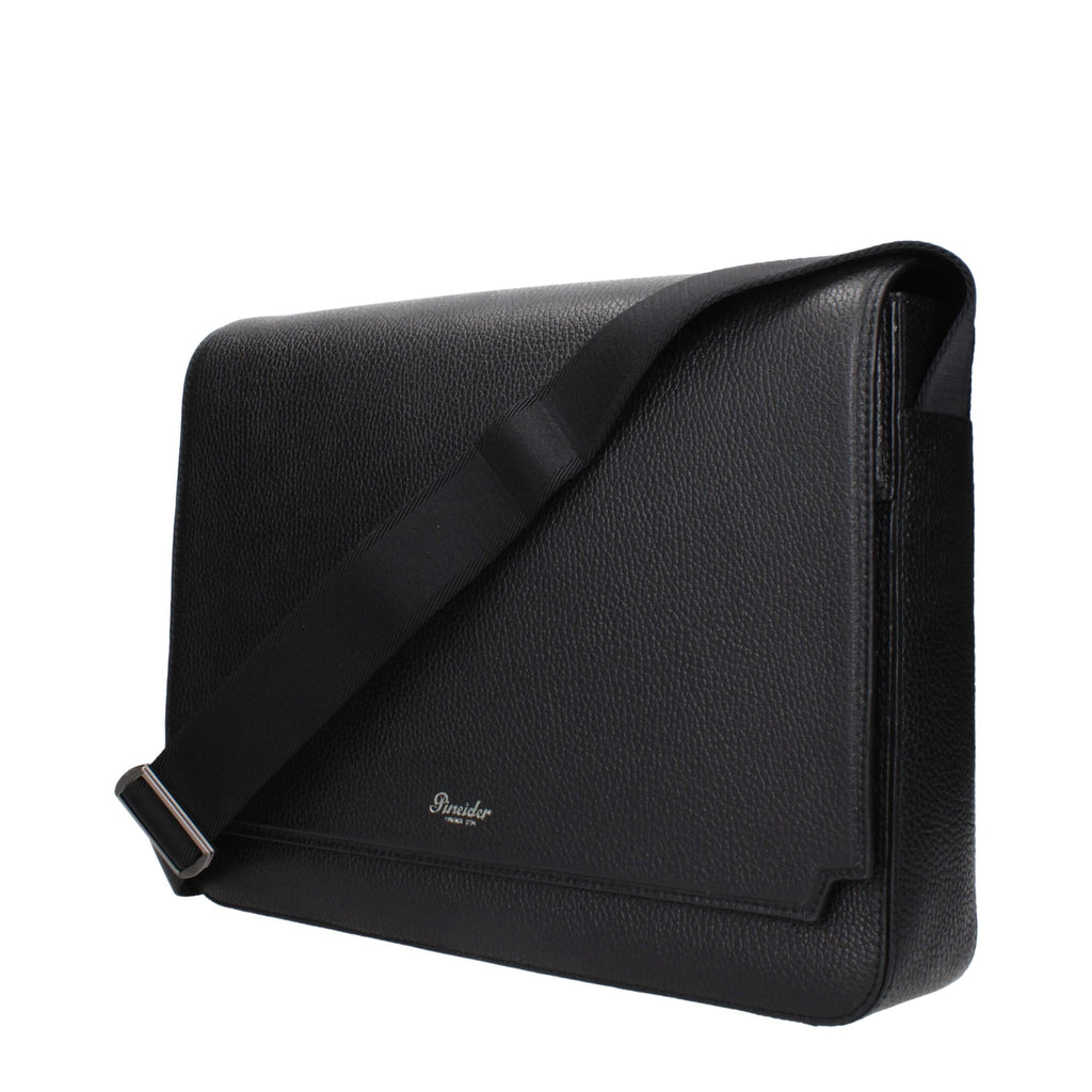 Pineider Black Leather Crossbody Men's Bag