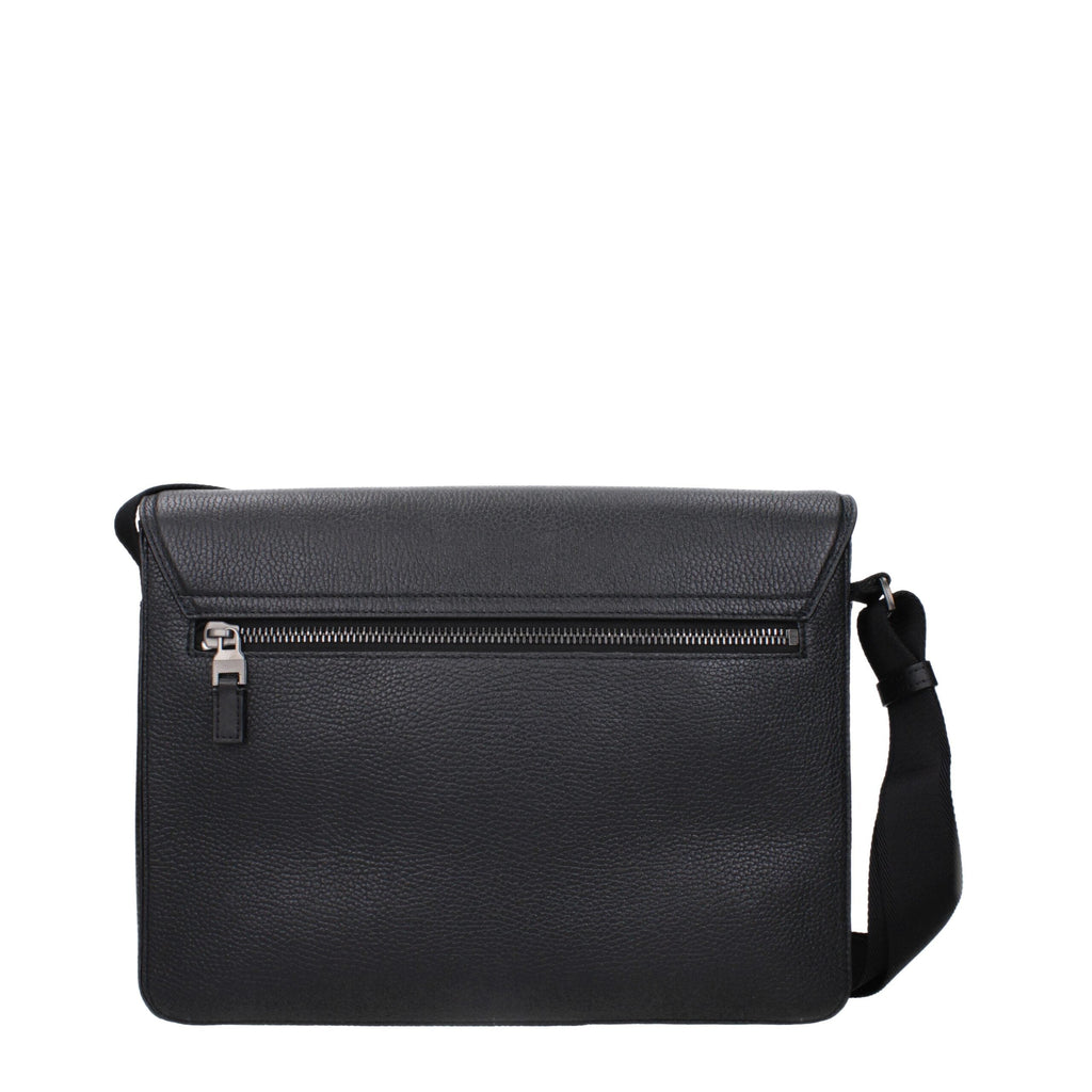 Pineider Black Leather Crossbody Men's Bag