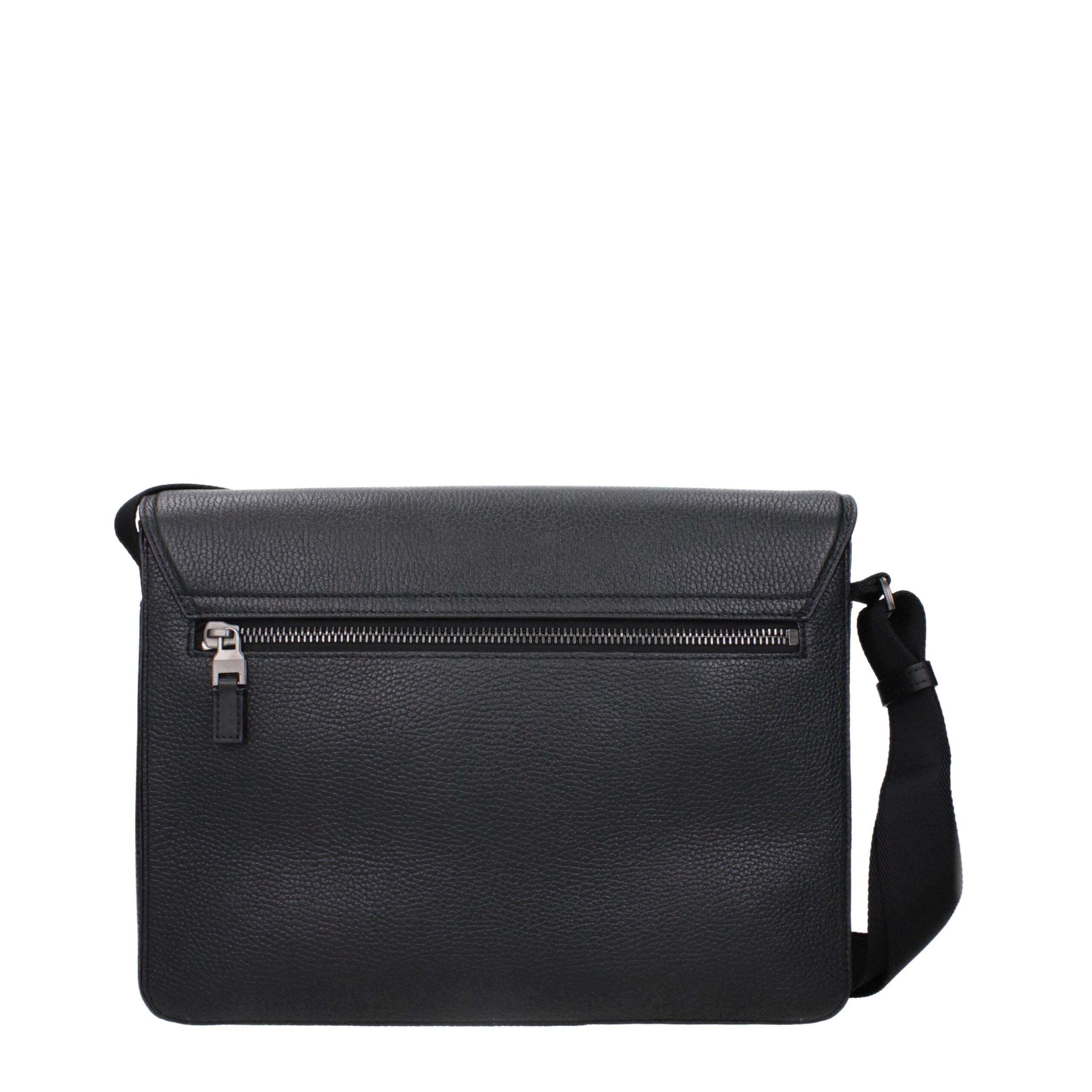 Pineider Black Leather Crossbody Men's Bag