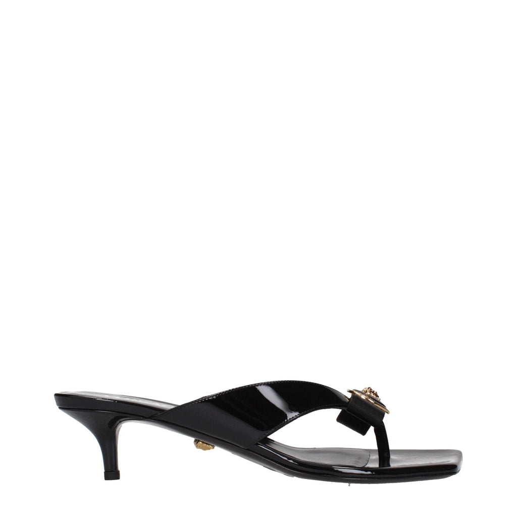 Versace Black Leather Stiletto Heel Women's Sandals