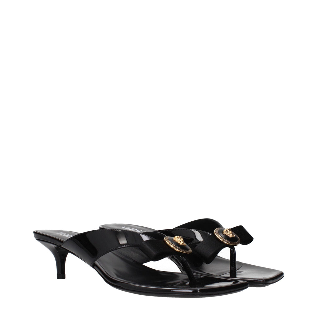 Versace Black Leather Stiletto Heel Women's Sandals