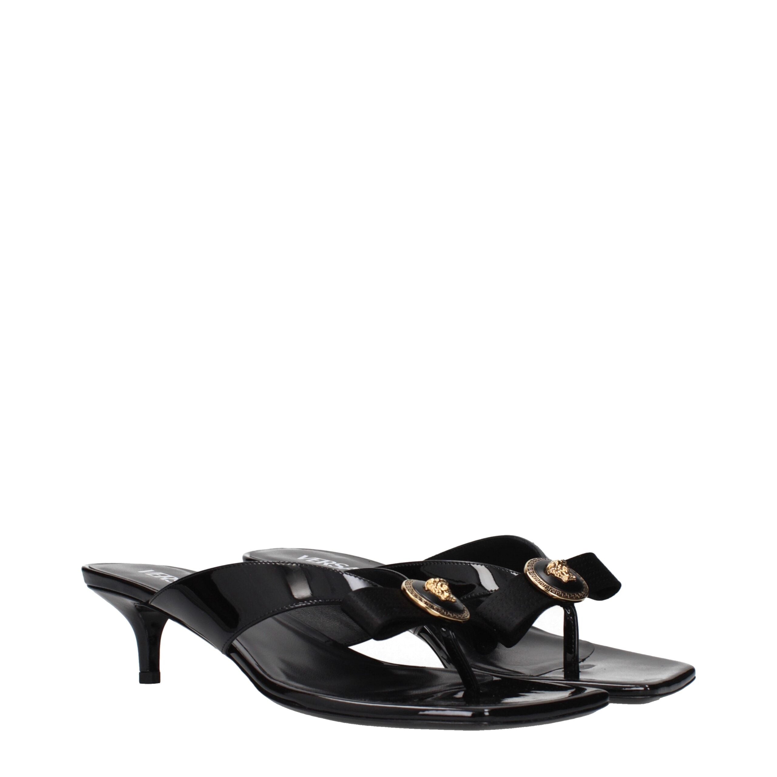 Versace Black Leather Stiletto Heel Women's Sandals