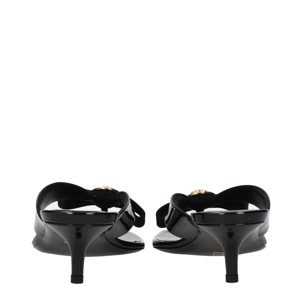 Versace Black Leather Stiletto Heel Women's Sandals