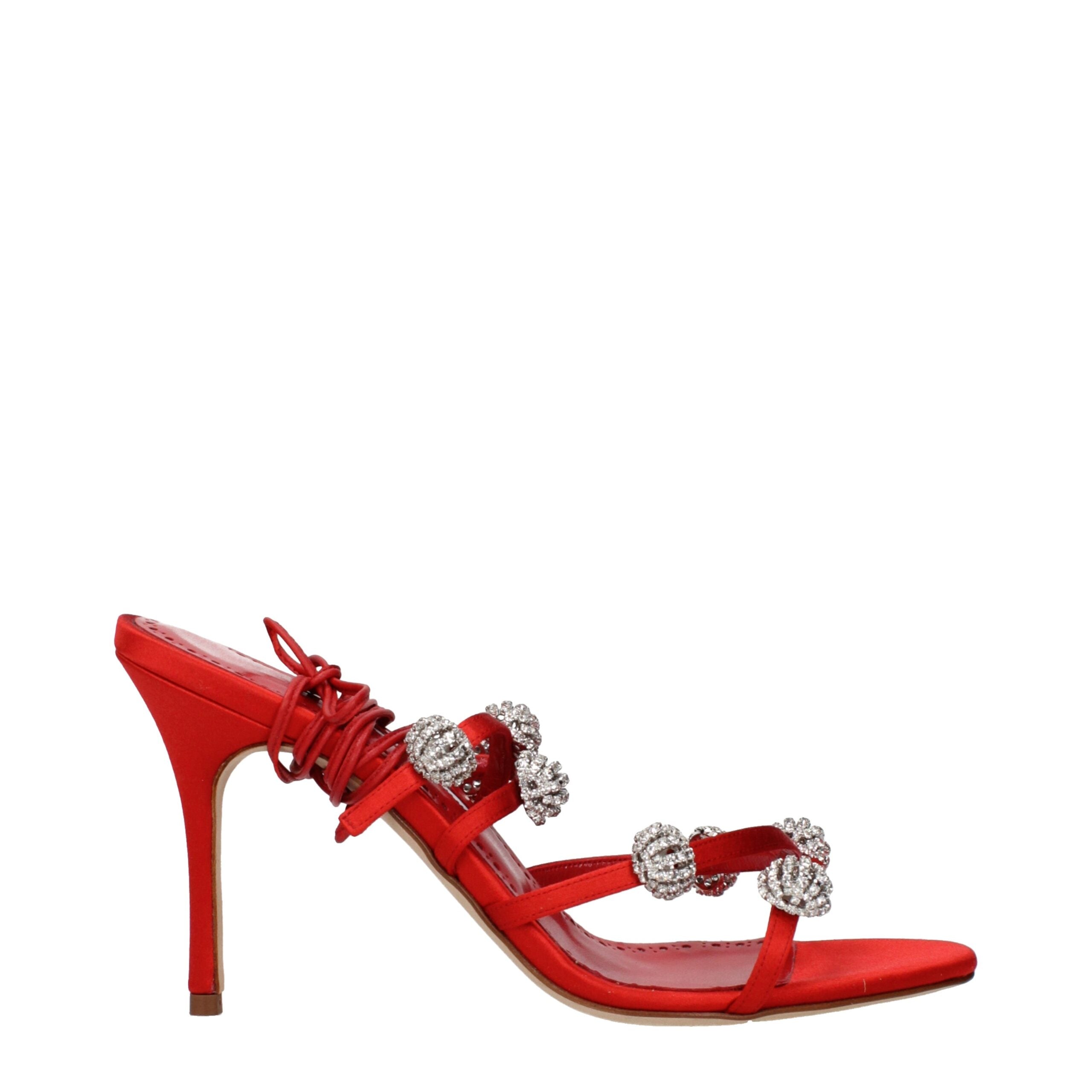 Manolo Blahnik Red Satin Stiletto Heel Women's Sandals