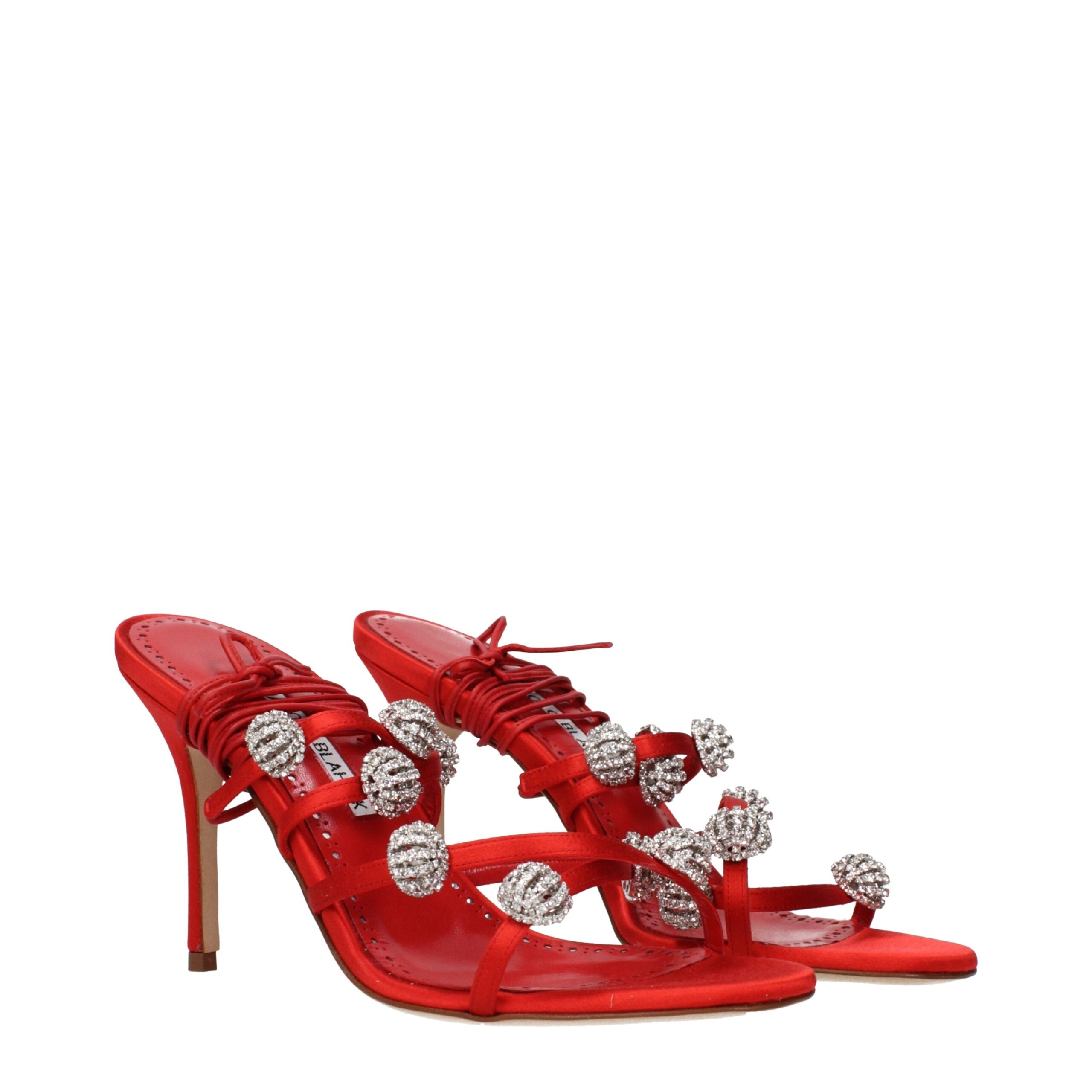 Manolo Blahnik Red Satin Stiletto Heel Women's Sandals