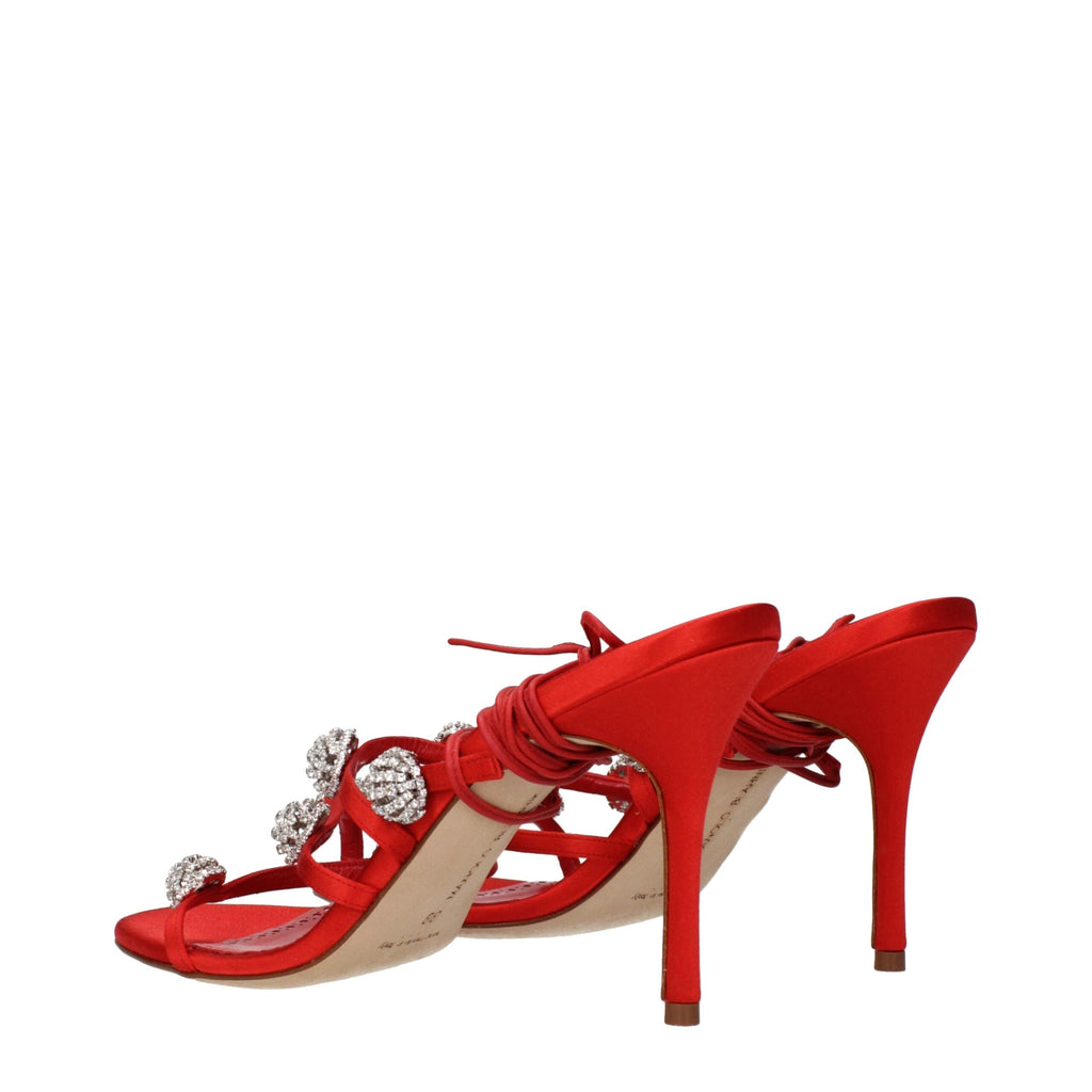 Manolo Blahnik Red Satin Stiletto Heel Women's Sandals