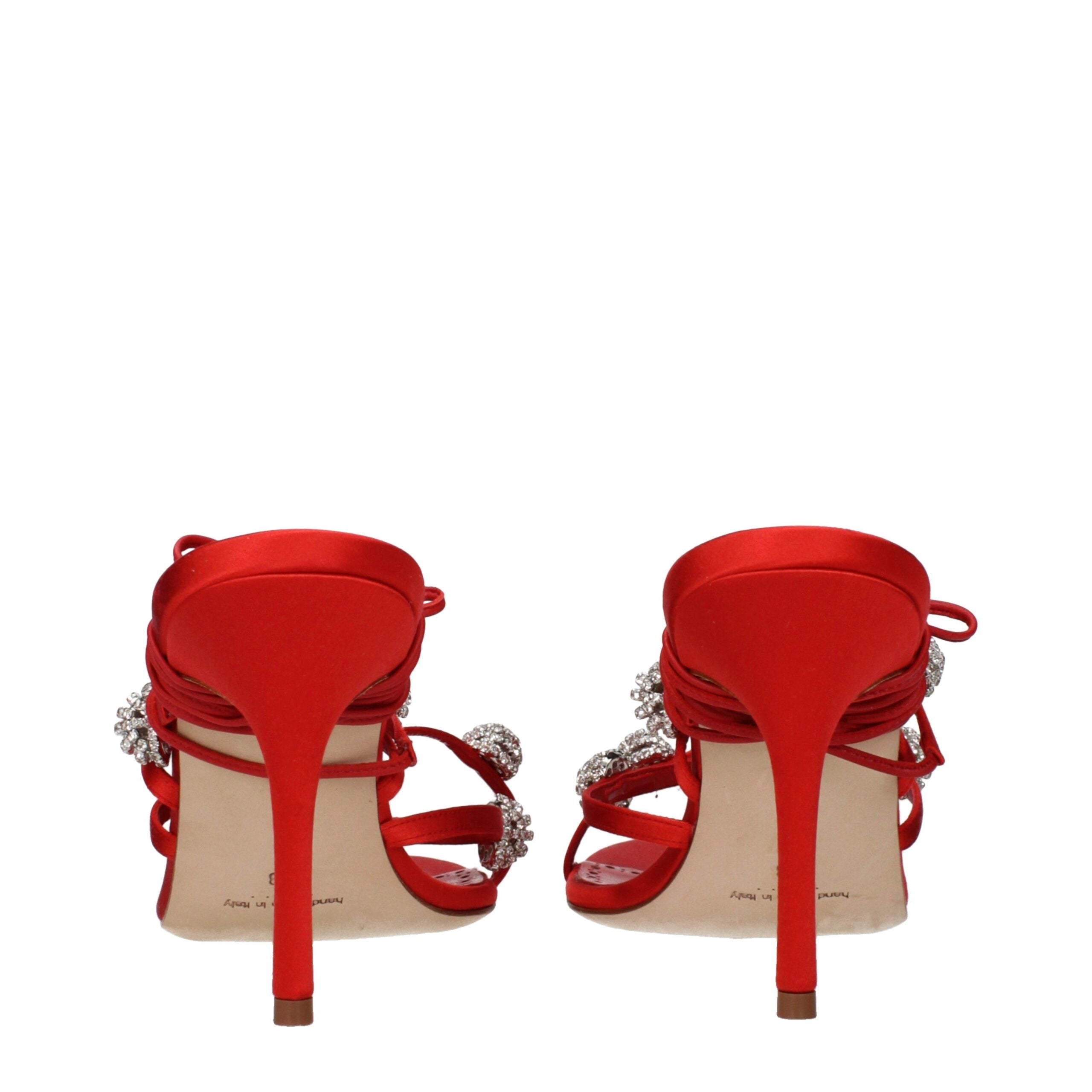 Manolo Blahnik Red Satin Stiletto Heel Women's Sandals
