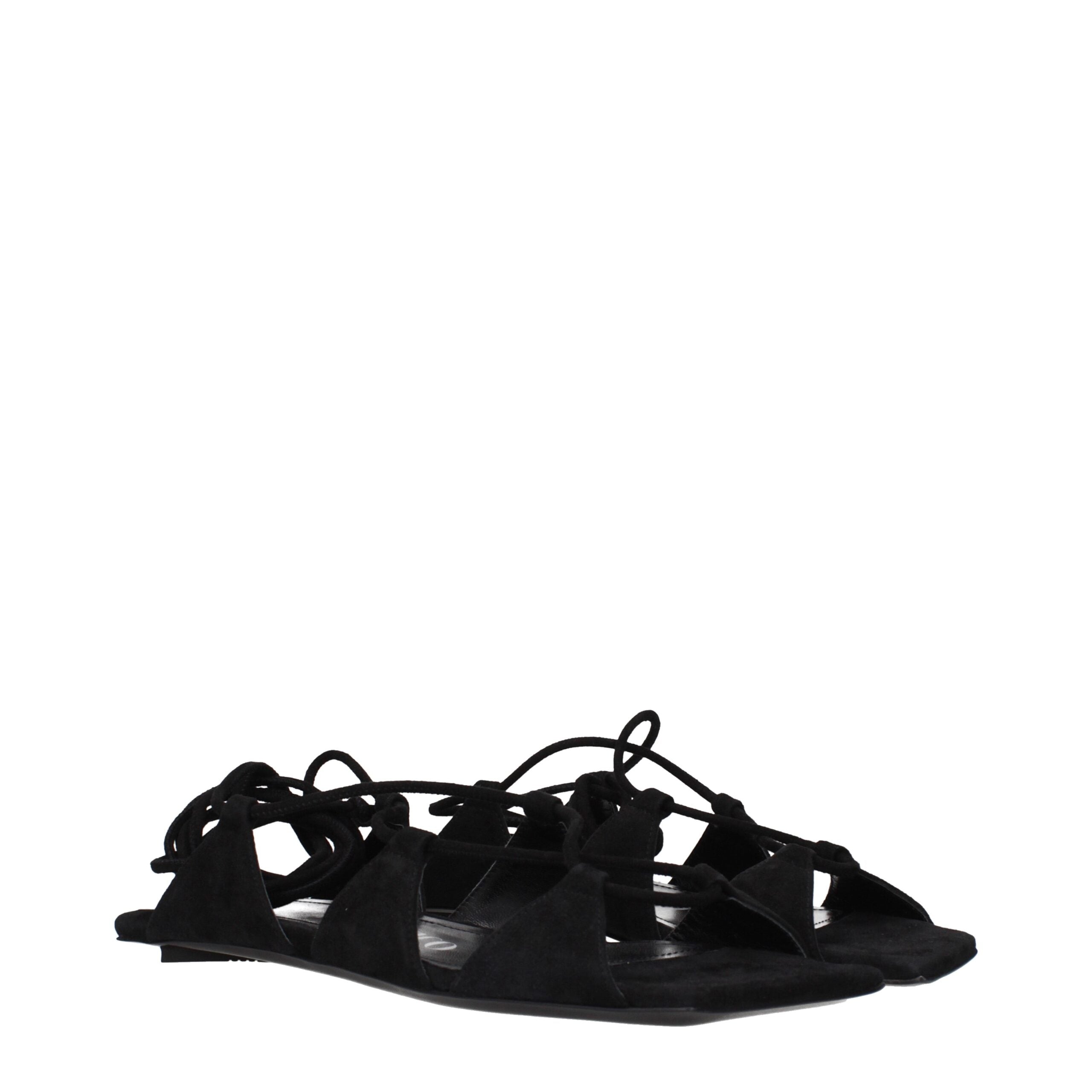 The Attico Black Leather Flat Women's Sandals