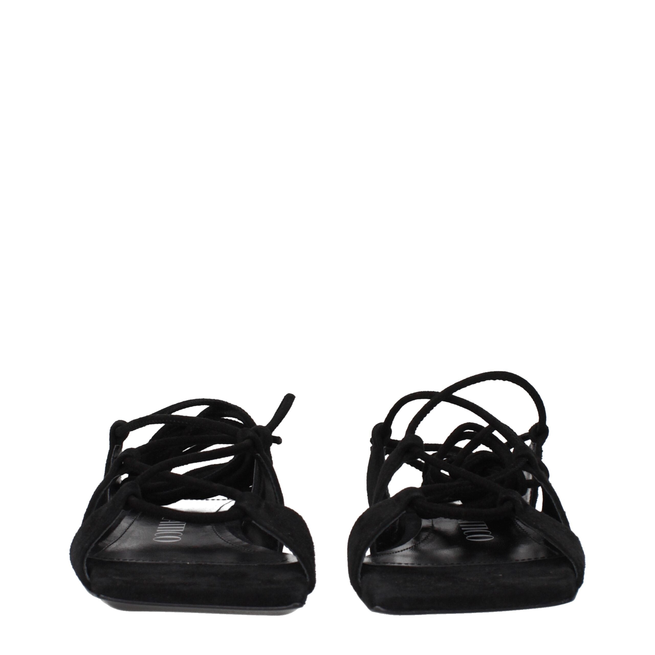 The Attico Black Leather Flat Women's Sandals