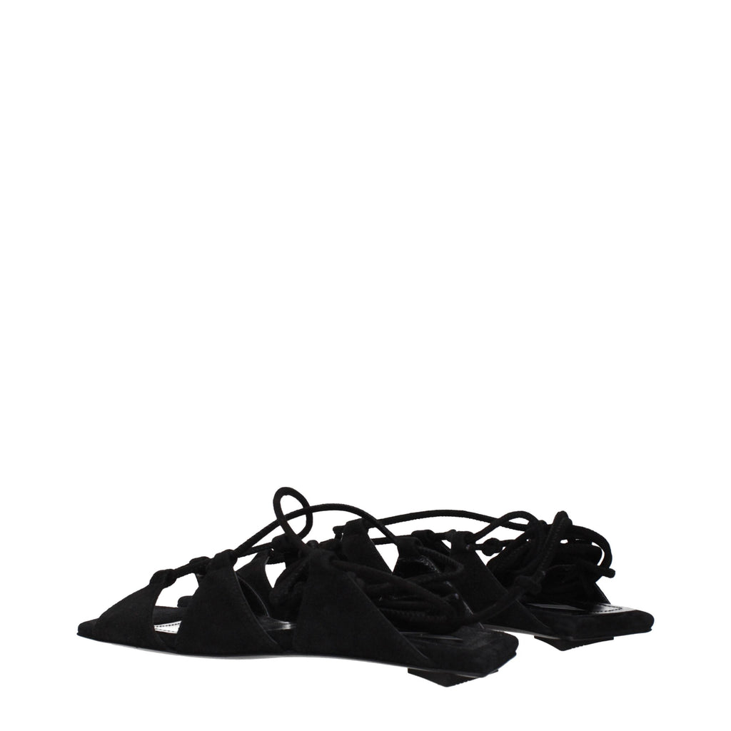 The Attico Black Leather Flat Women's Sandals