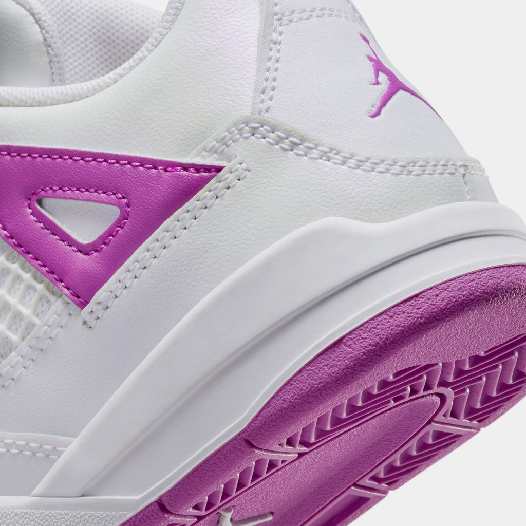 Exclusive Air Jordan 4 Retro Hyper Violet  Preschool Lifestyle Shoes (White/Hyper Violet) — 10.5C — Back View