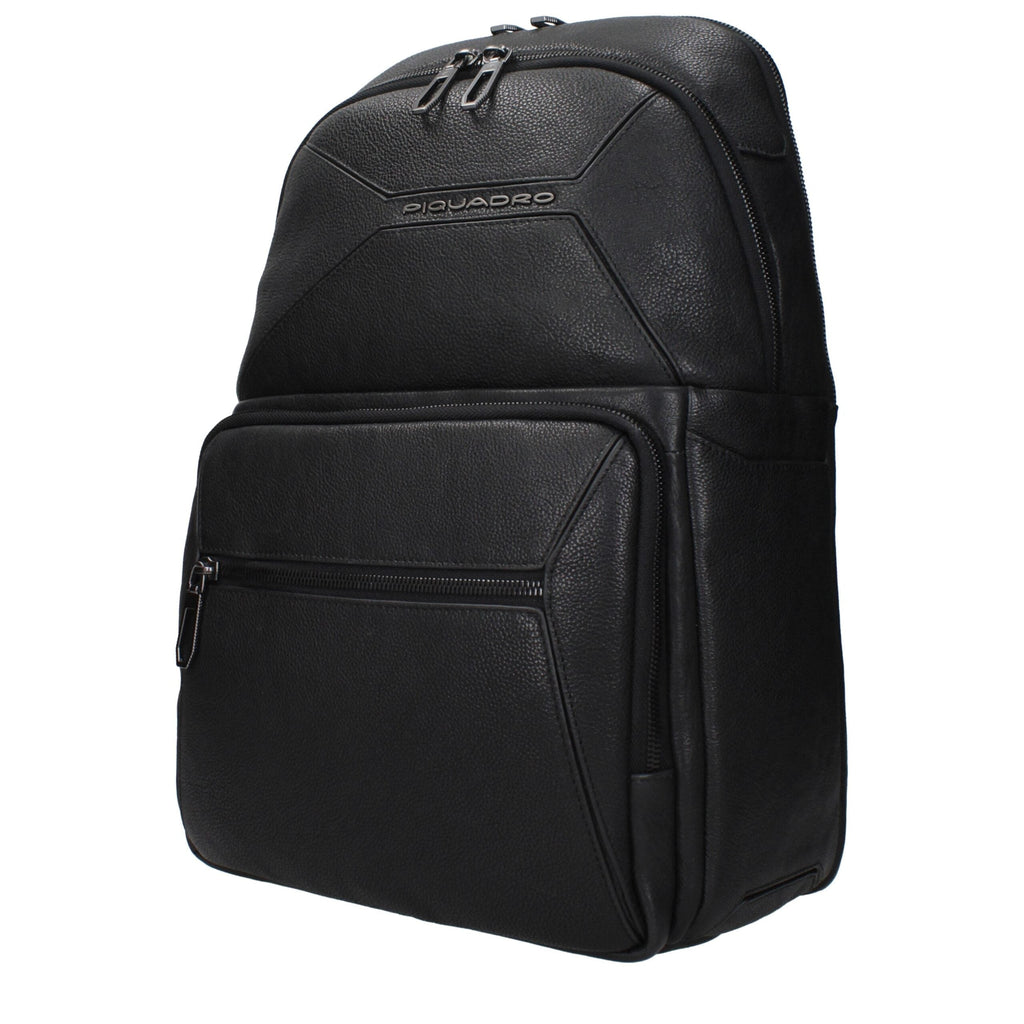 Piquadro Black Leather Men's Backpack