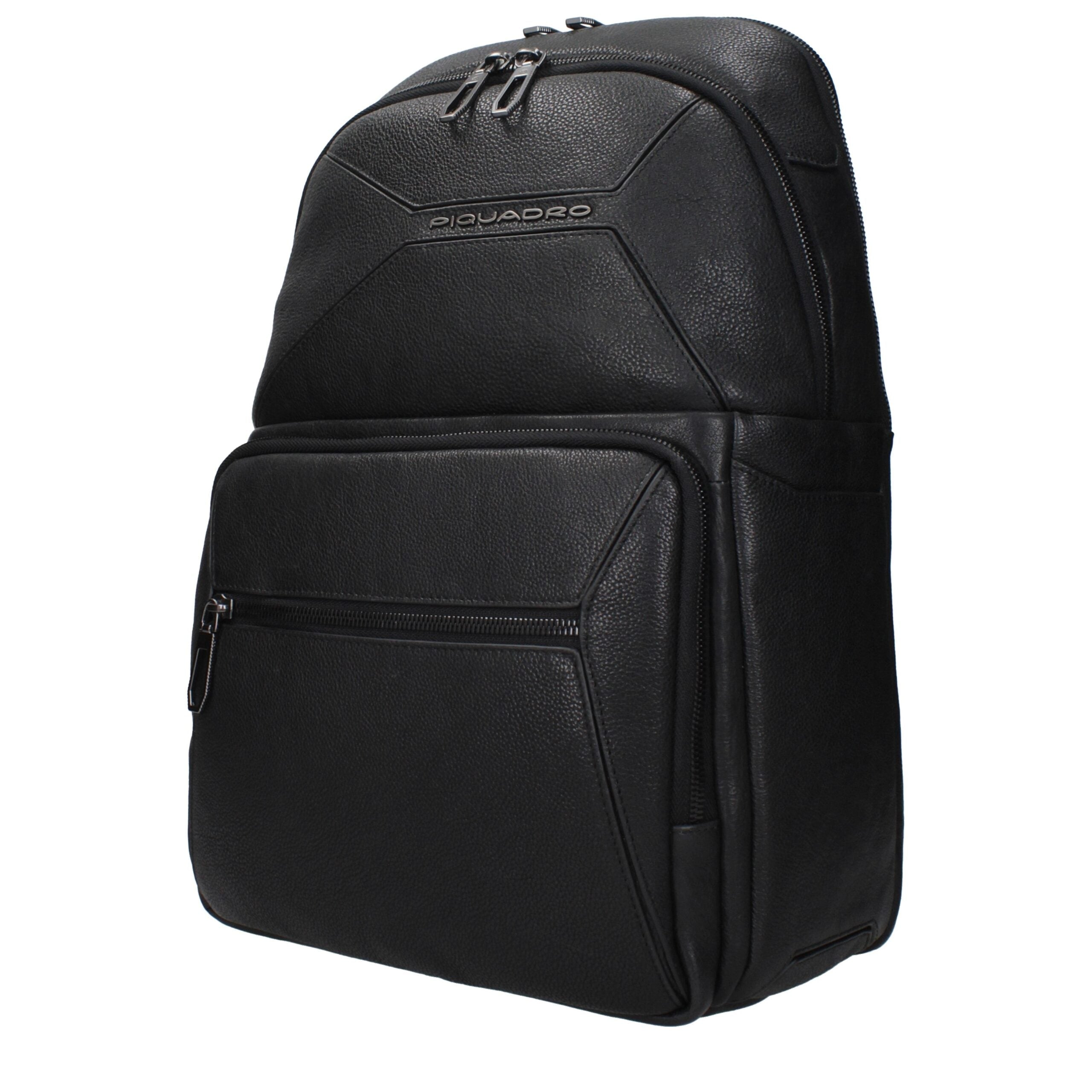 Piquadro Black Leather Men's Backpack
