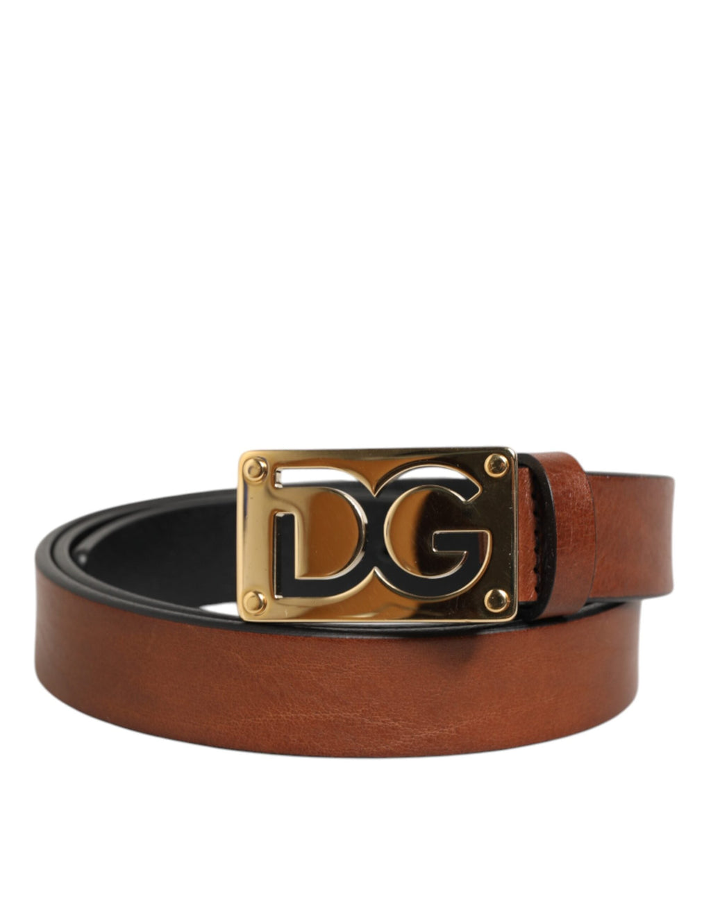 Dolce & Gabbana Brown Leather Classic Metal Logo Buckle Men's Belt