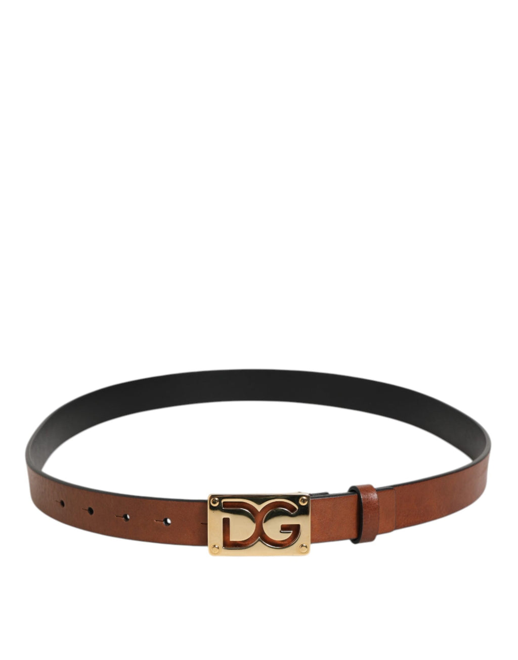 Dolce & Gabbana Brown Leather Classic Metal Logo Buckle Men's Belt