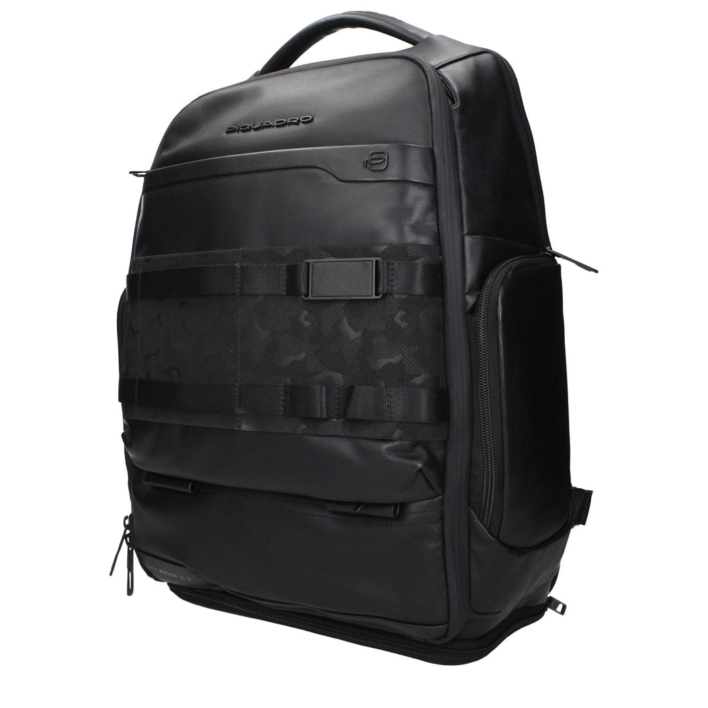 Piquadro Black Leather Men's Backpack